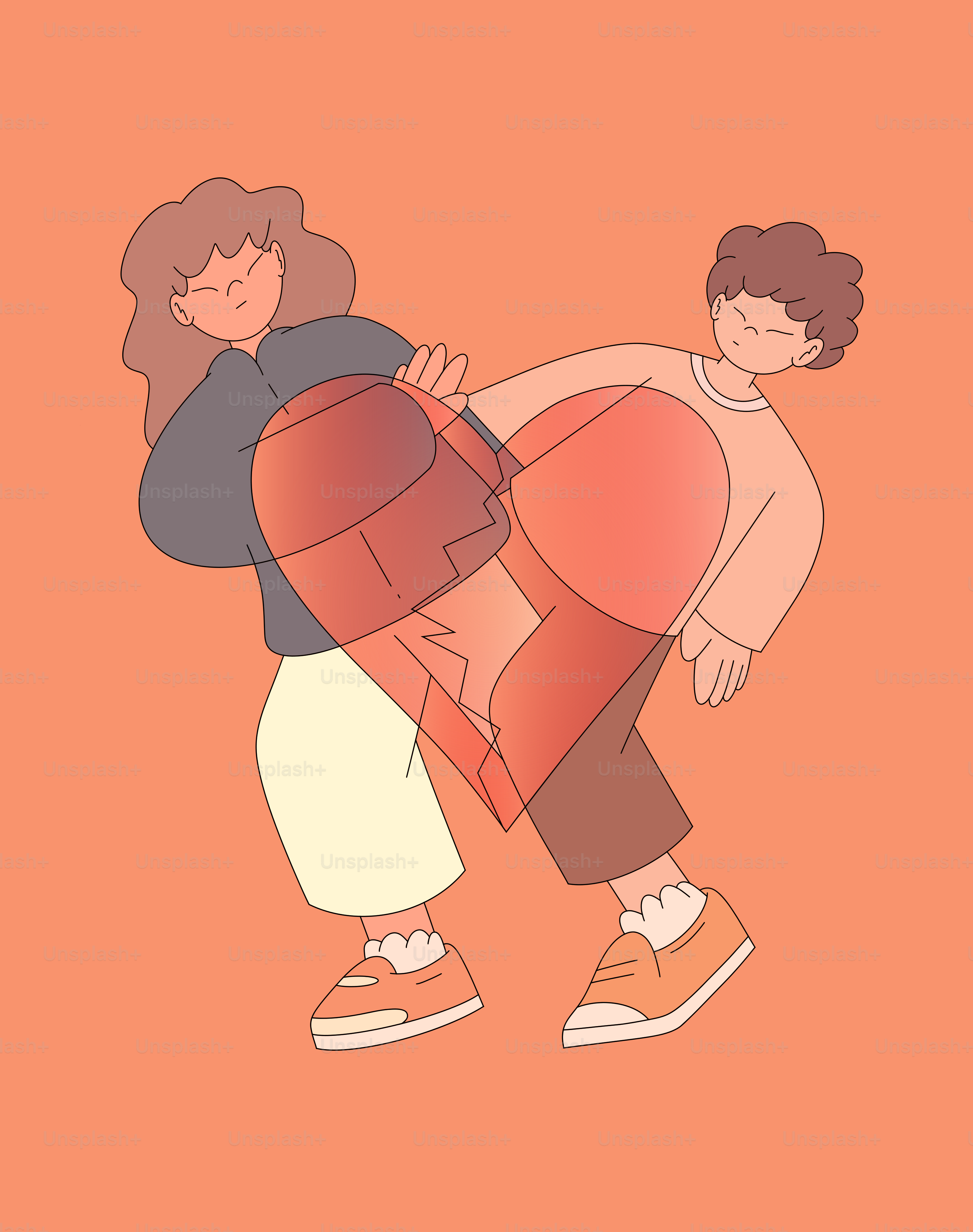 Two stylized people dancing against an orange background