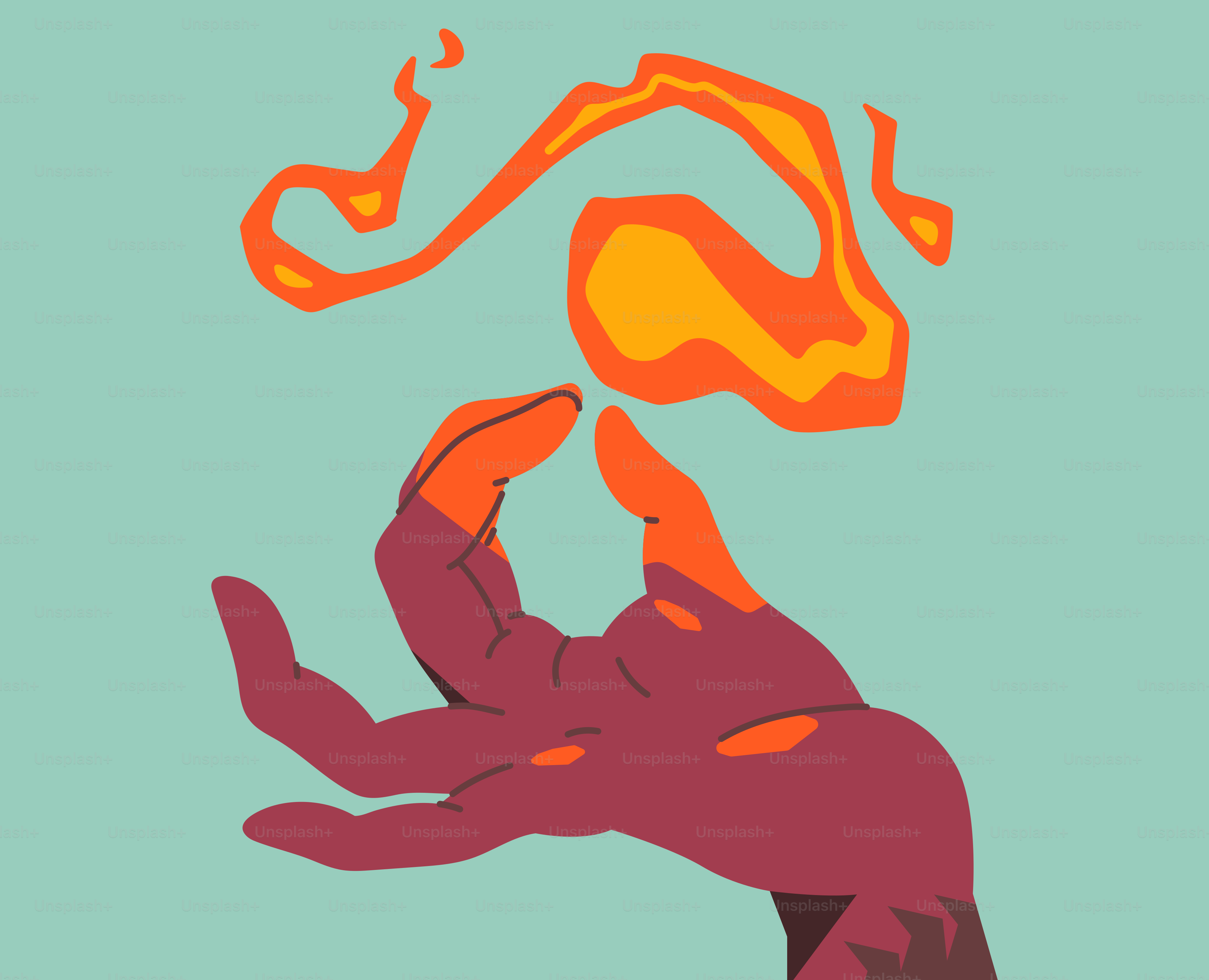 Hand conjuring fire against a teal background