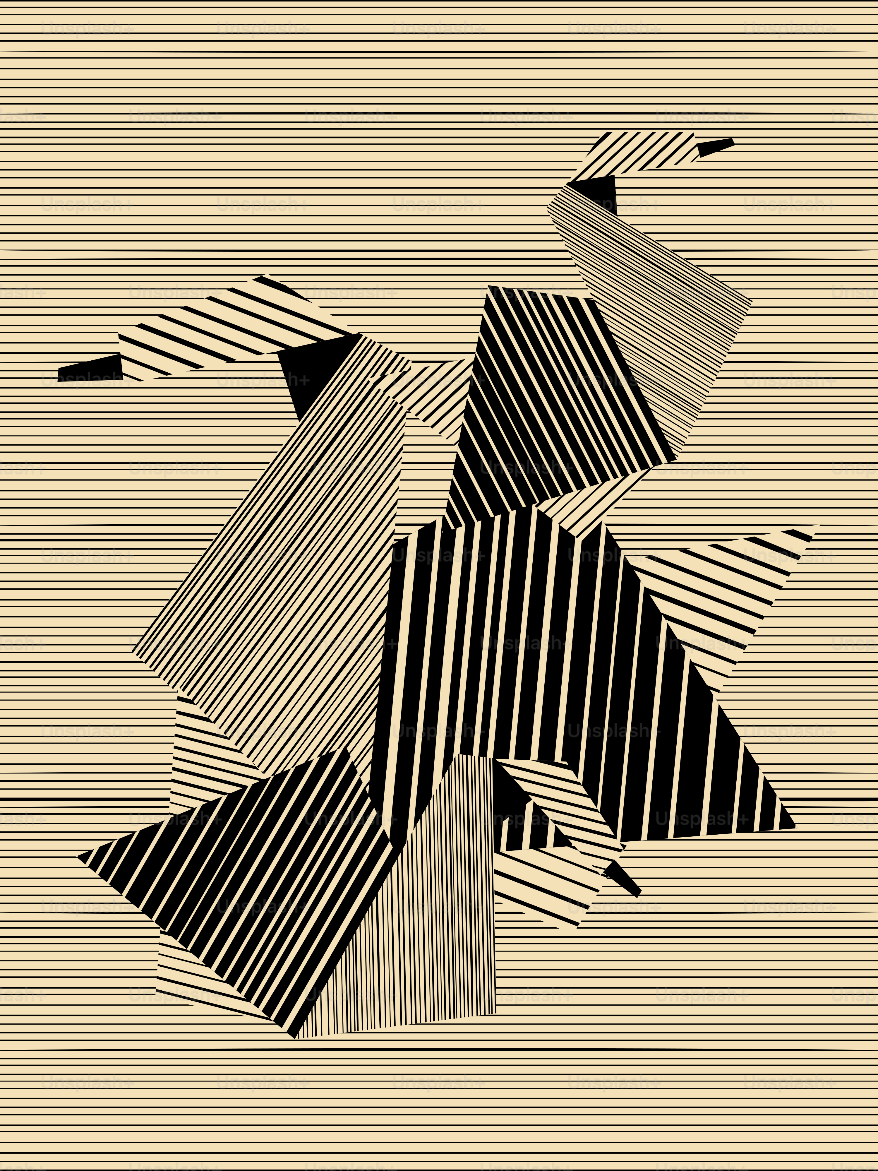 Abstract geometric shapes with black stripes on beige background