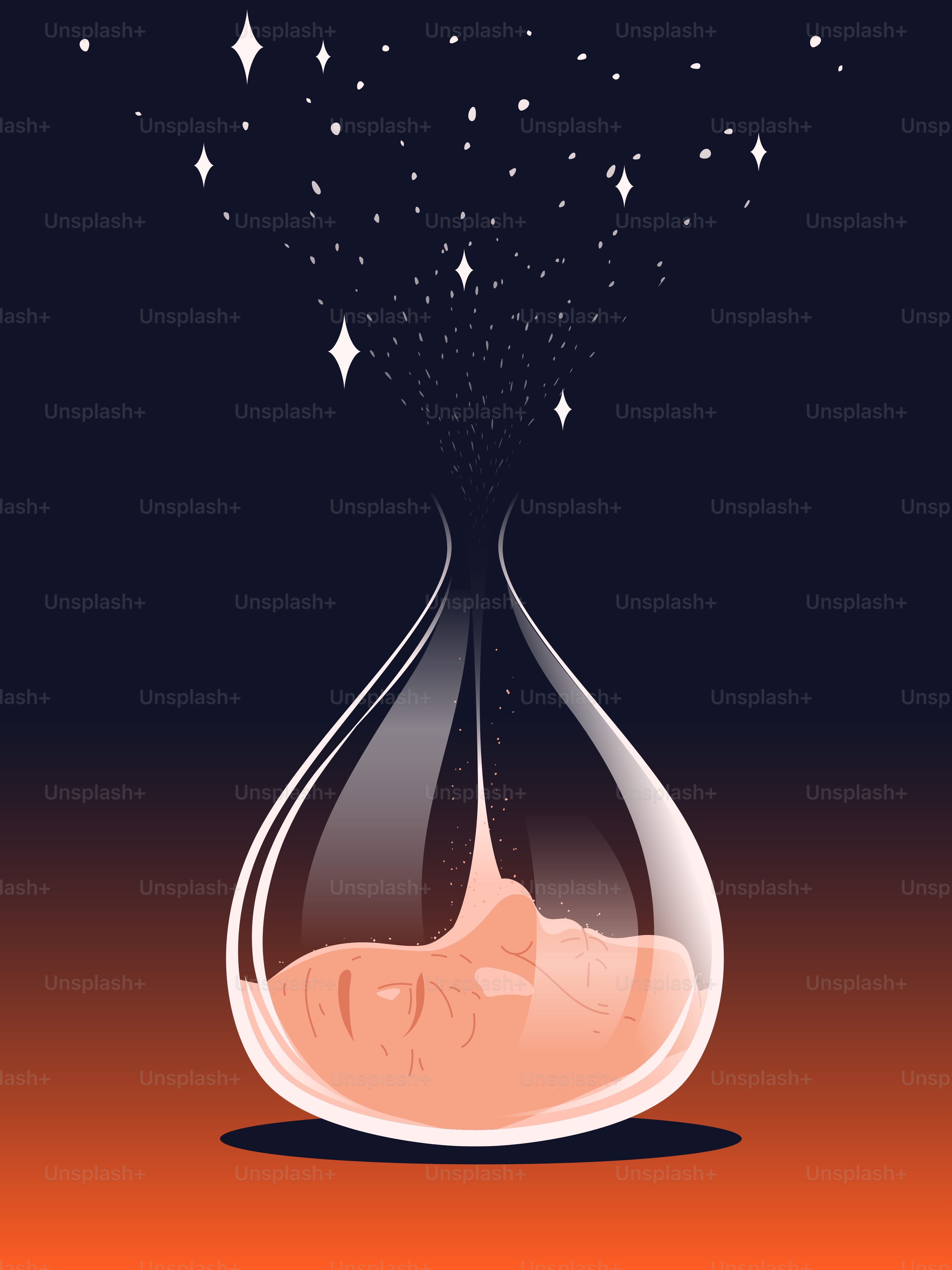 Reloj de arena con arena y estrellas sobre fondo oscuro