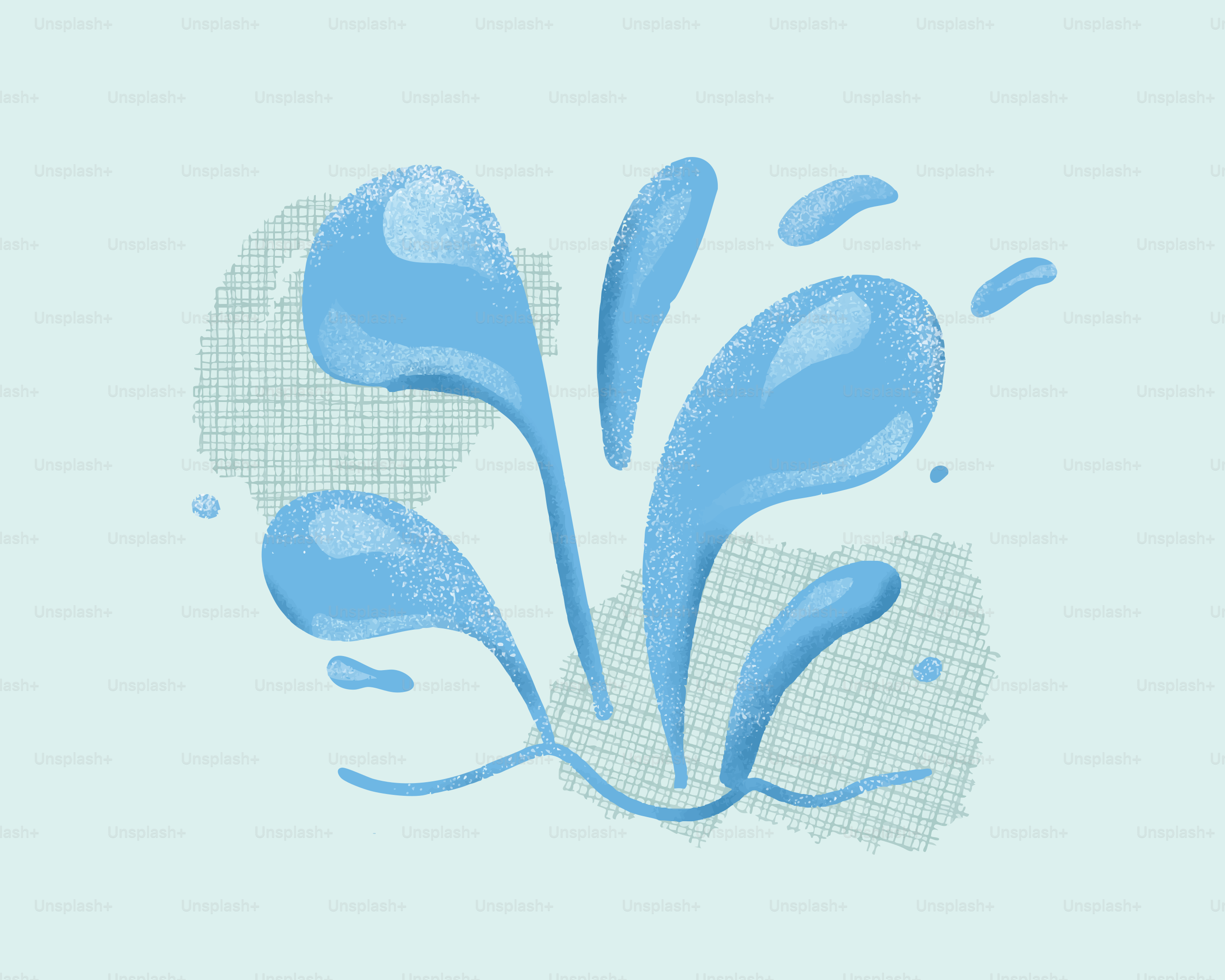 Blue water splashing against a light blue background