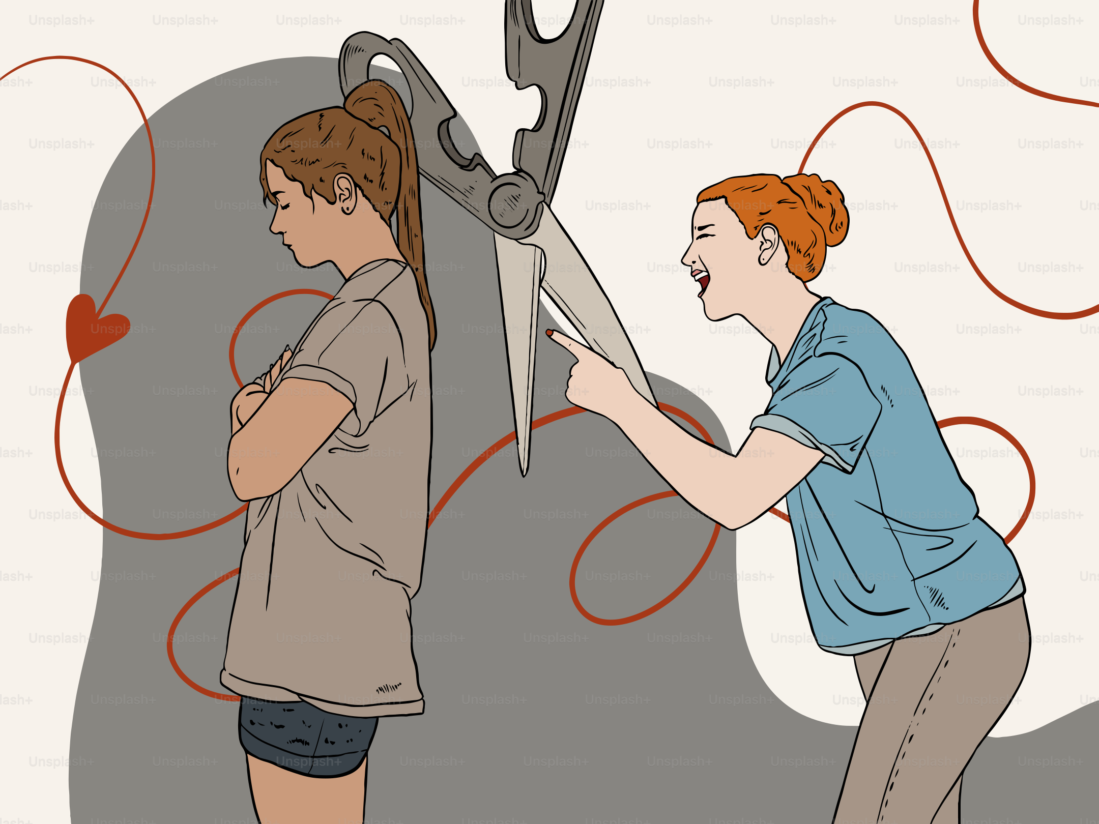 Duas mulheres trabalhando com uma grande forma abstrata cinza.