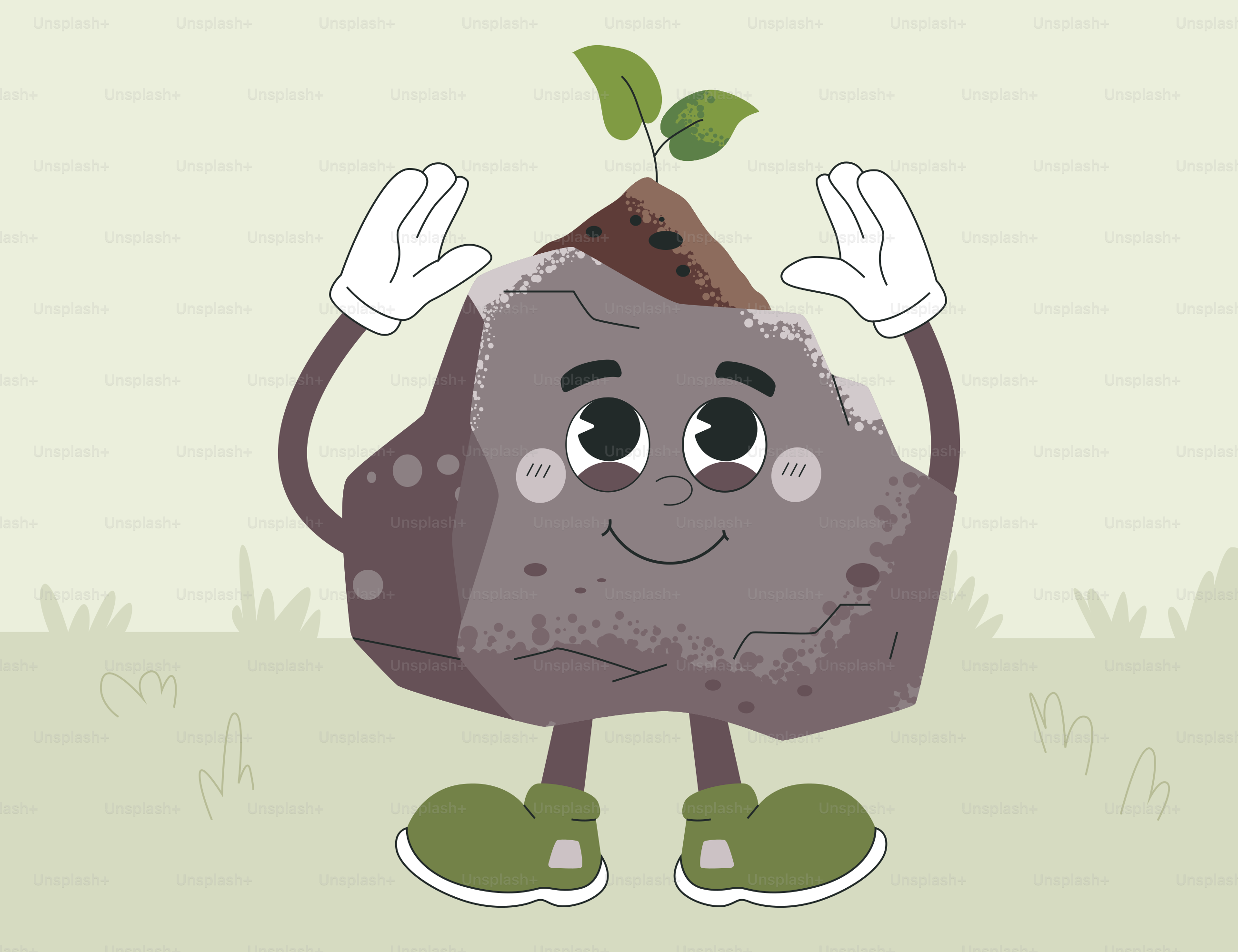 Personnage de rocher de dessin animé avec des bras et des jambes