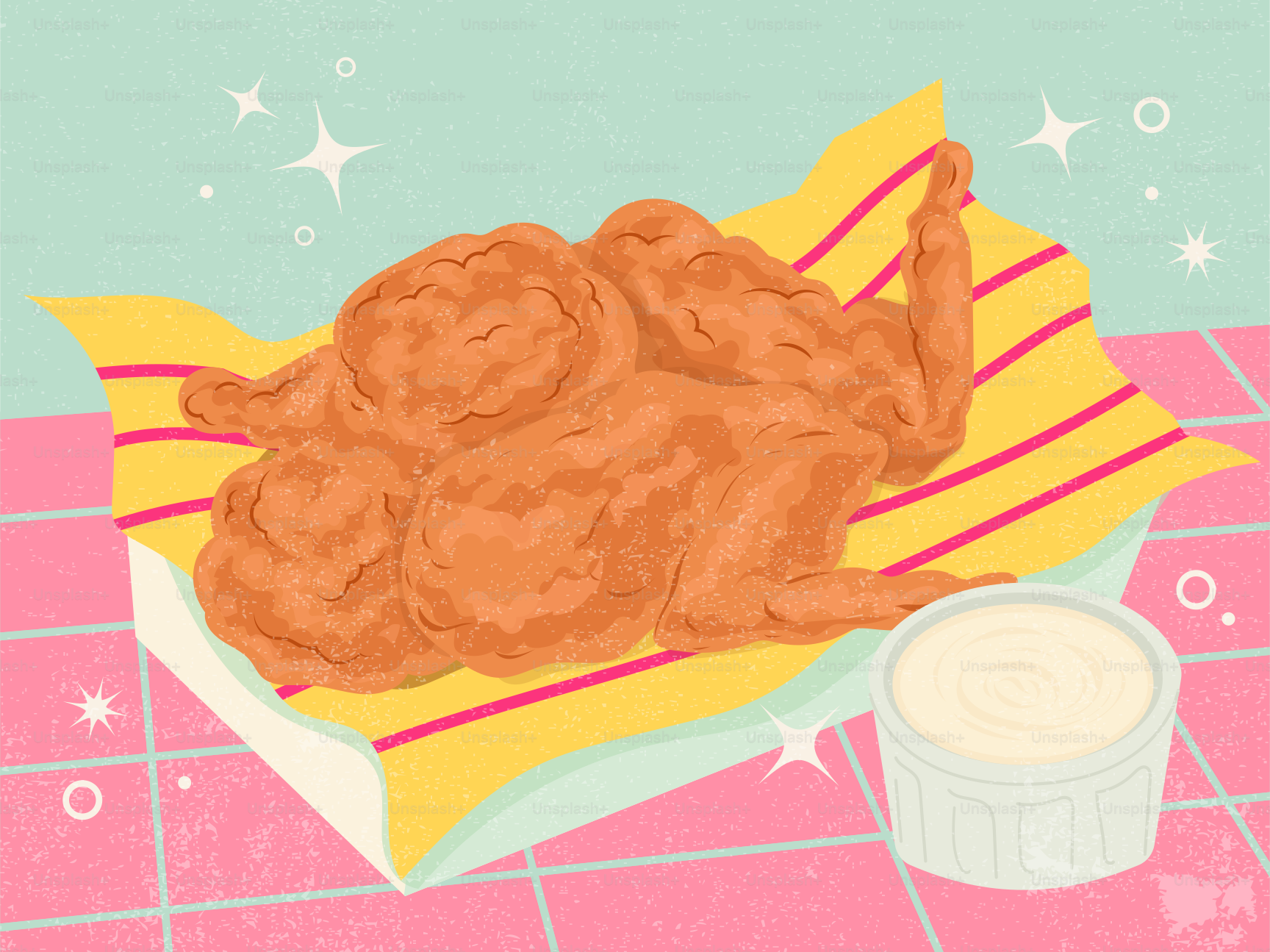 Knuspriges frittiertes Hähnchen, serviert mit Dipsoße