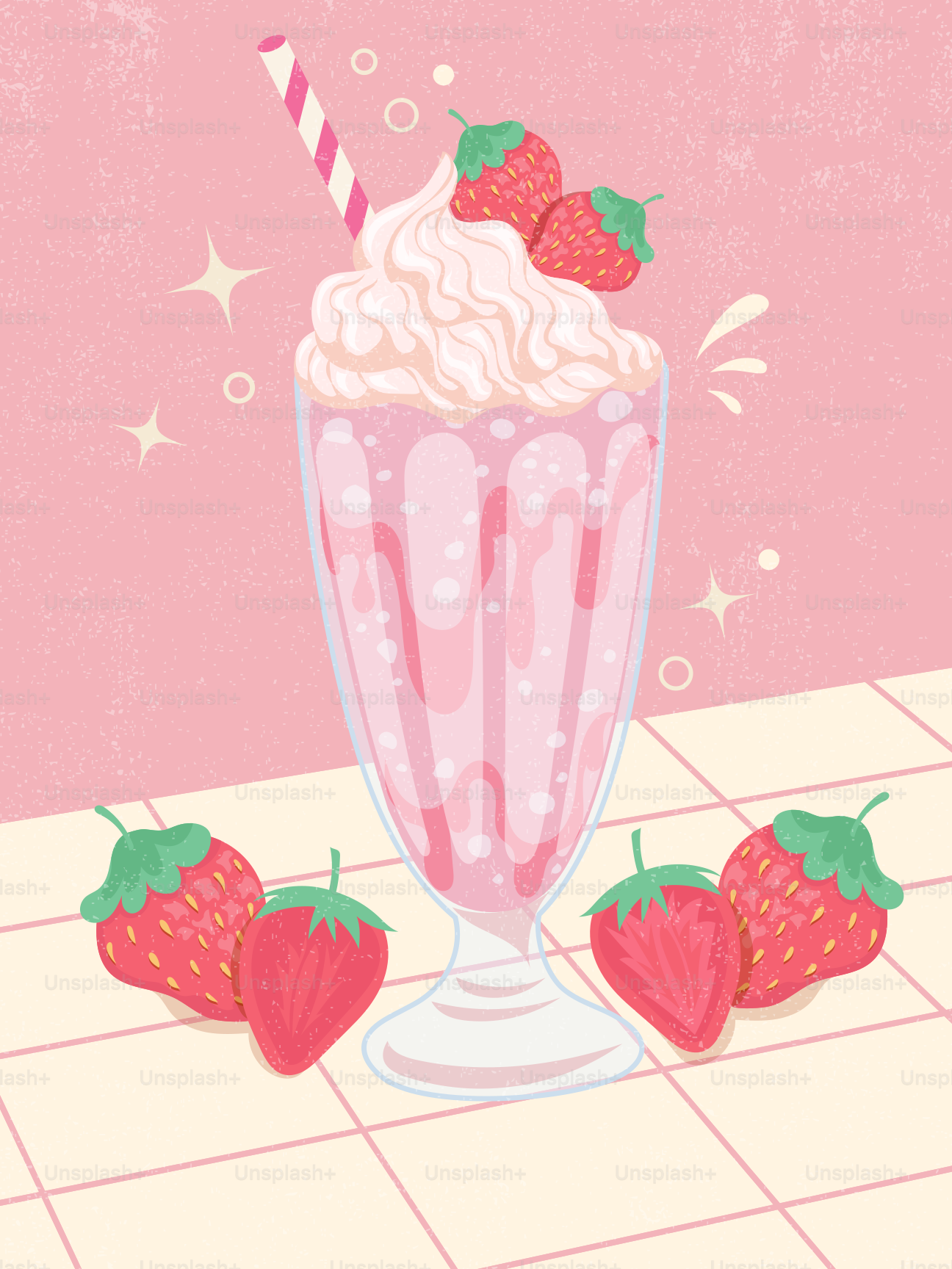 Un grand verre de milkshake à la fraise avec chantilly et fraises.  vectoriel – Image de Nourriture sur Unsplash, image size:3000x4000