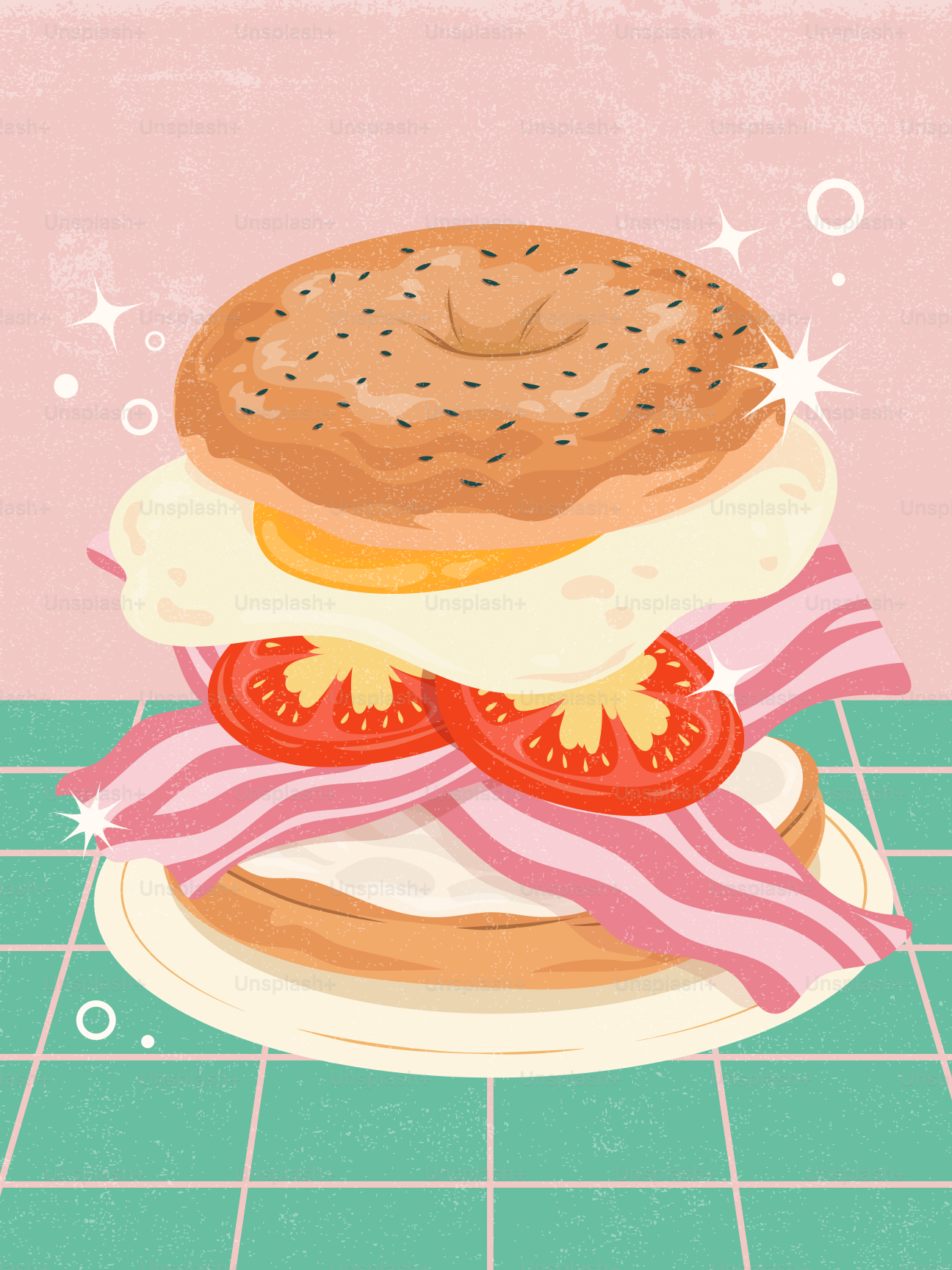 Bagel-Sandwich mit Speck, Ei und Tomate