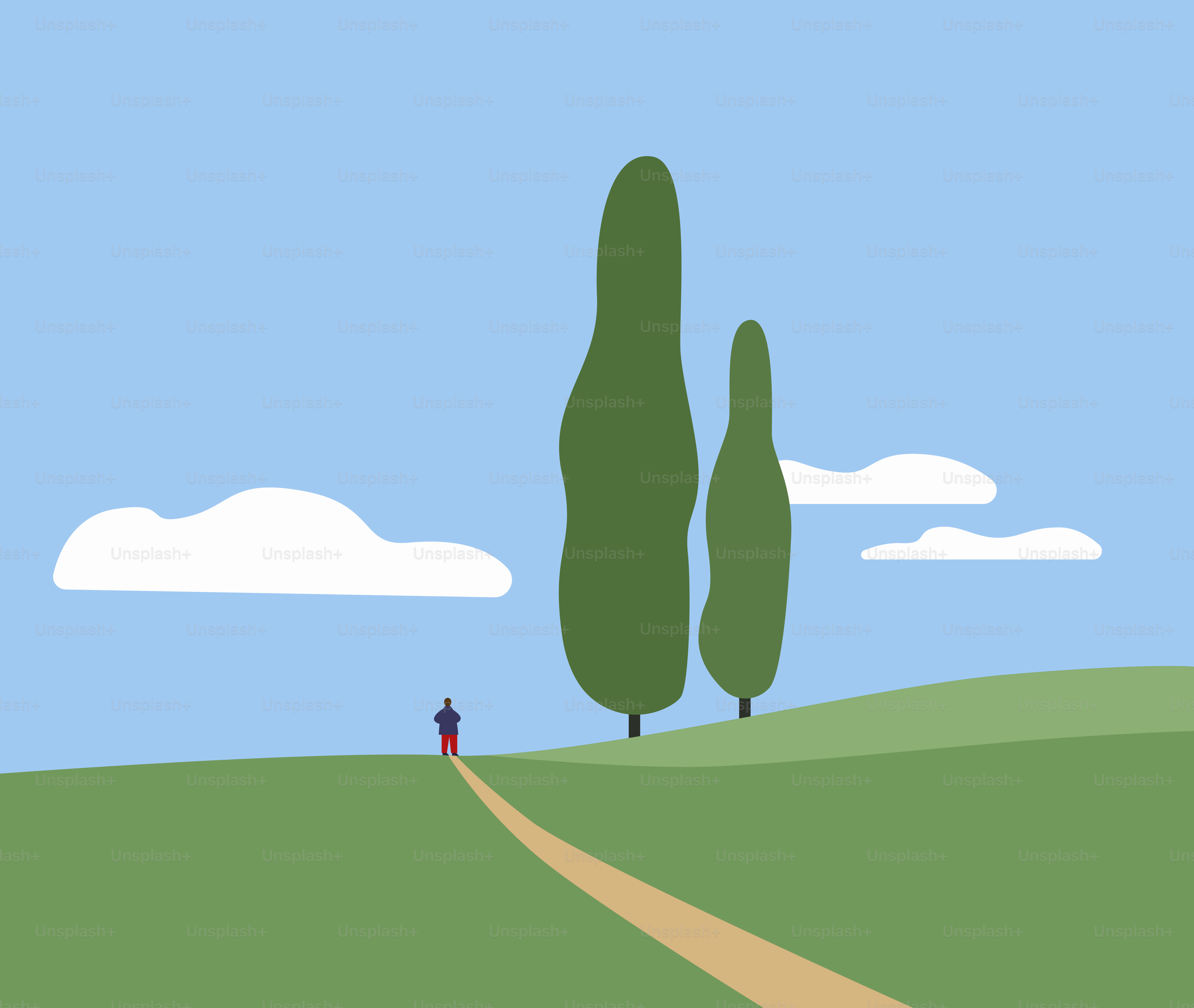 Person walks on path through grassy hills