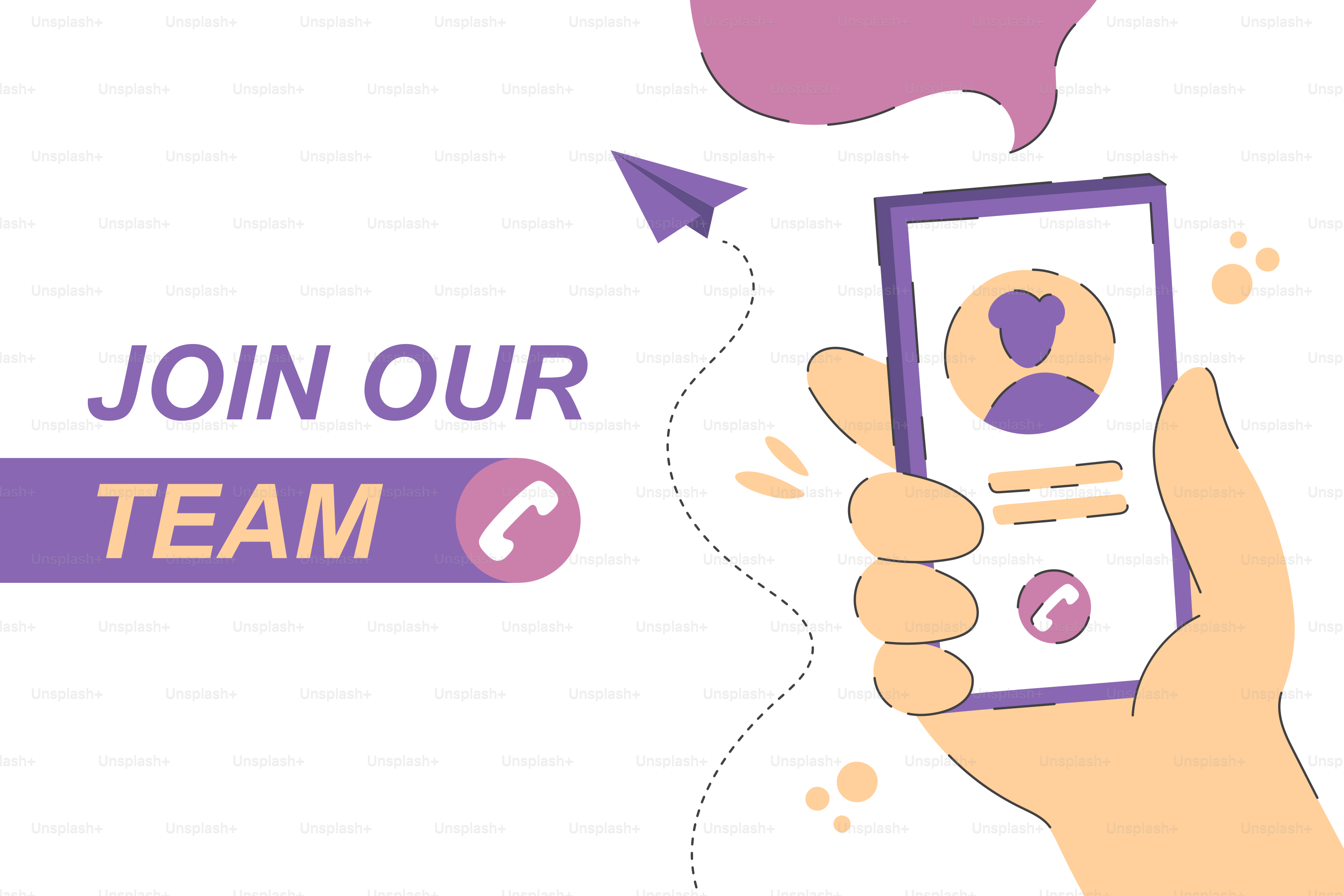 Hand holding phone with "join our team" text.