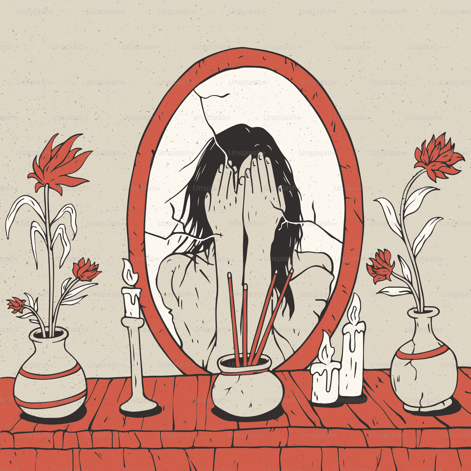 鏡面反射で顔を覆う人物。