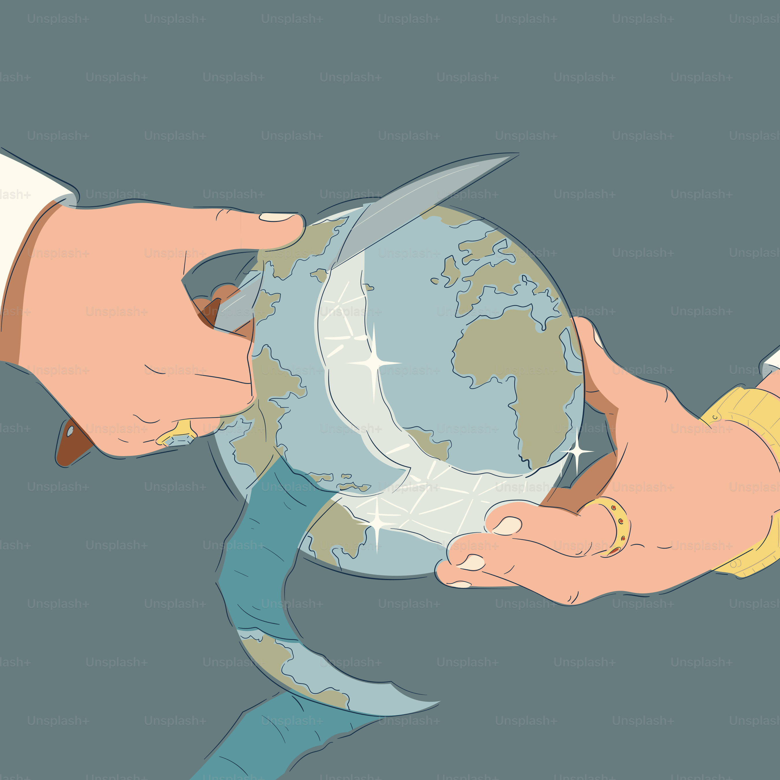 Hands cutting the earth with a knife