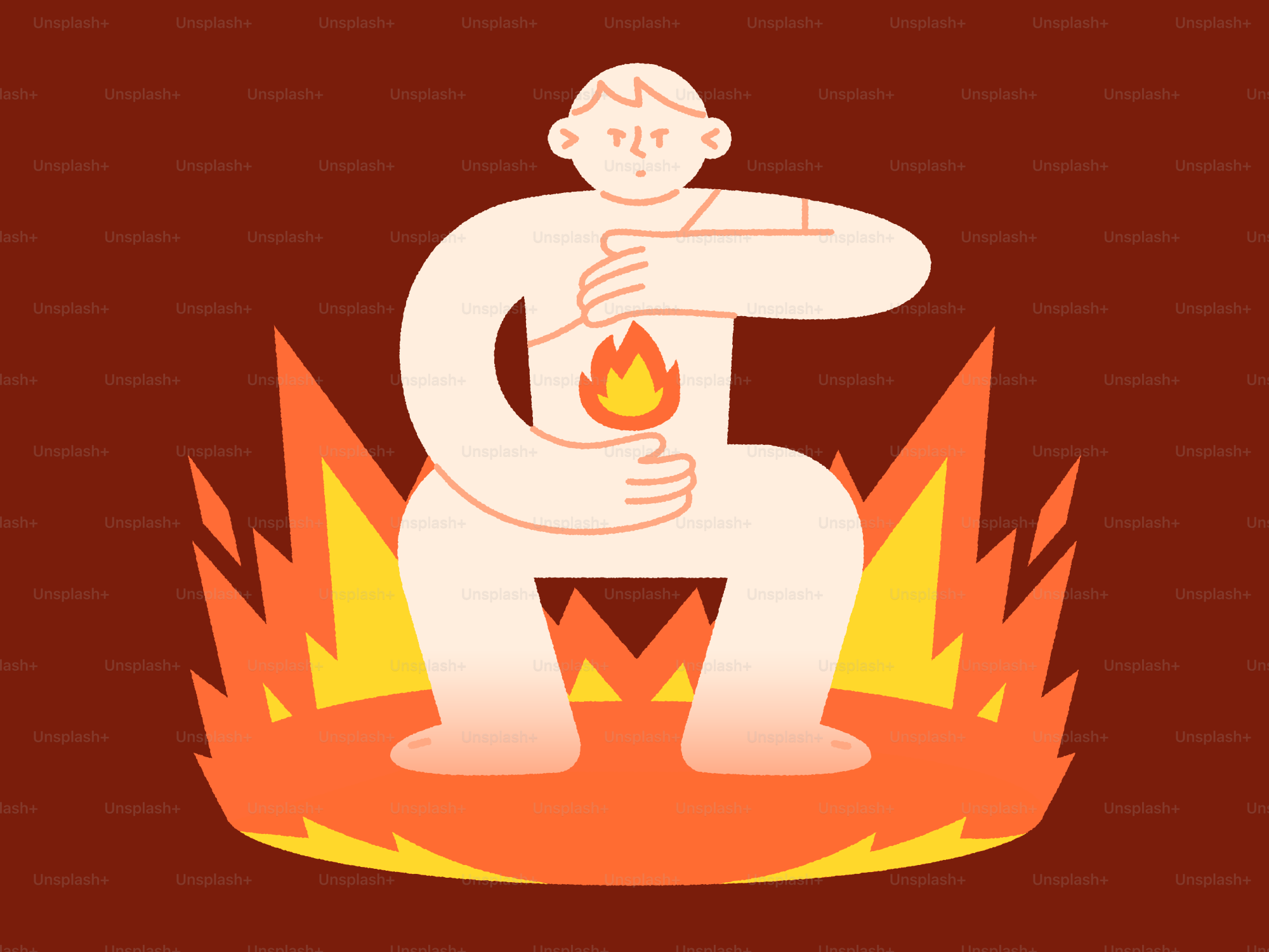 Person, die in einem Feuerkreis sitzt