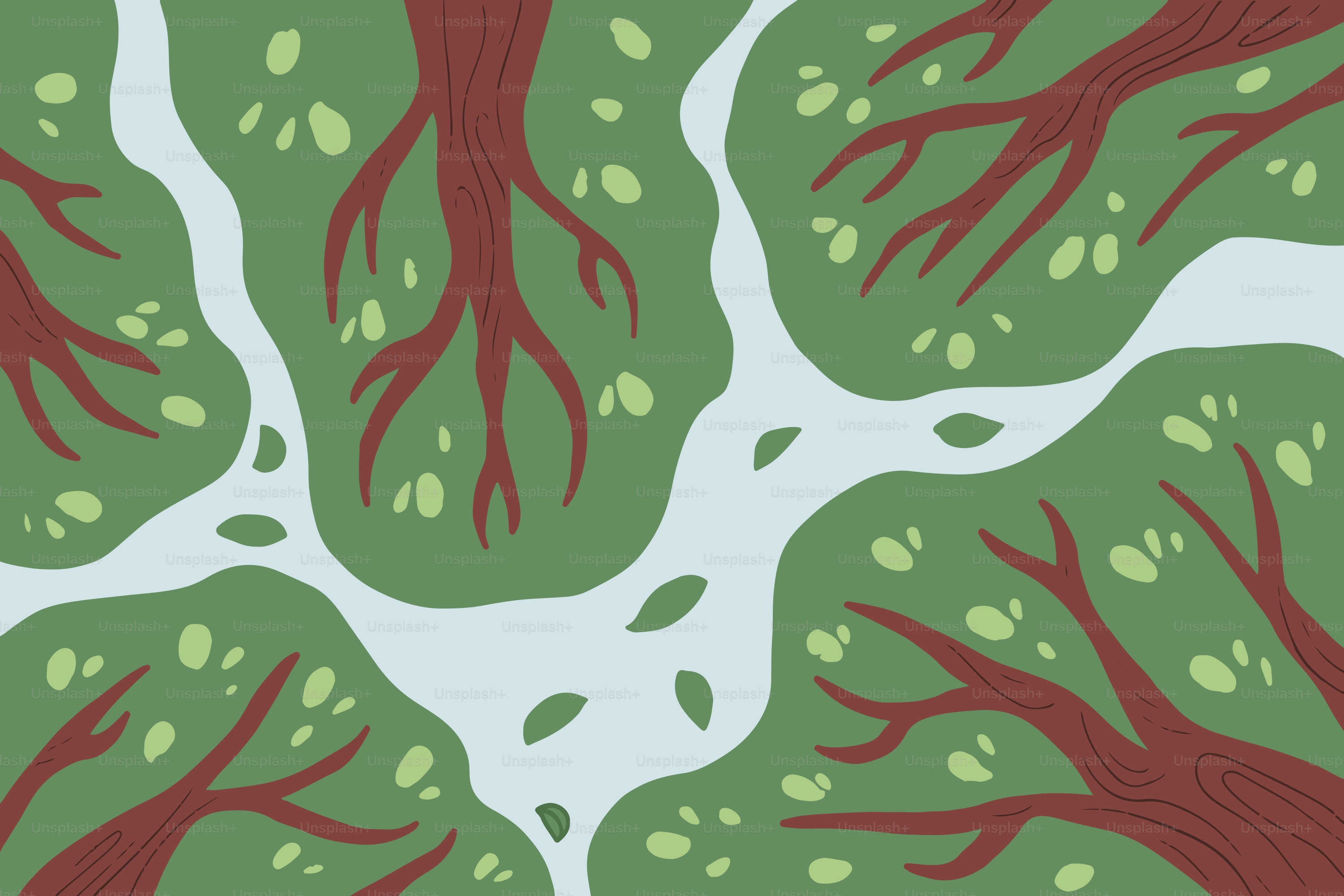 Overhead view of abstract trees and river