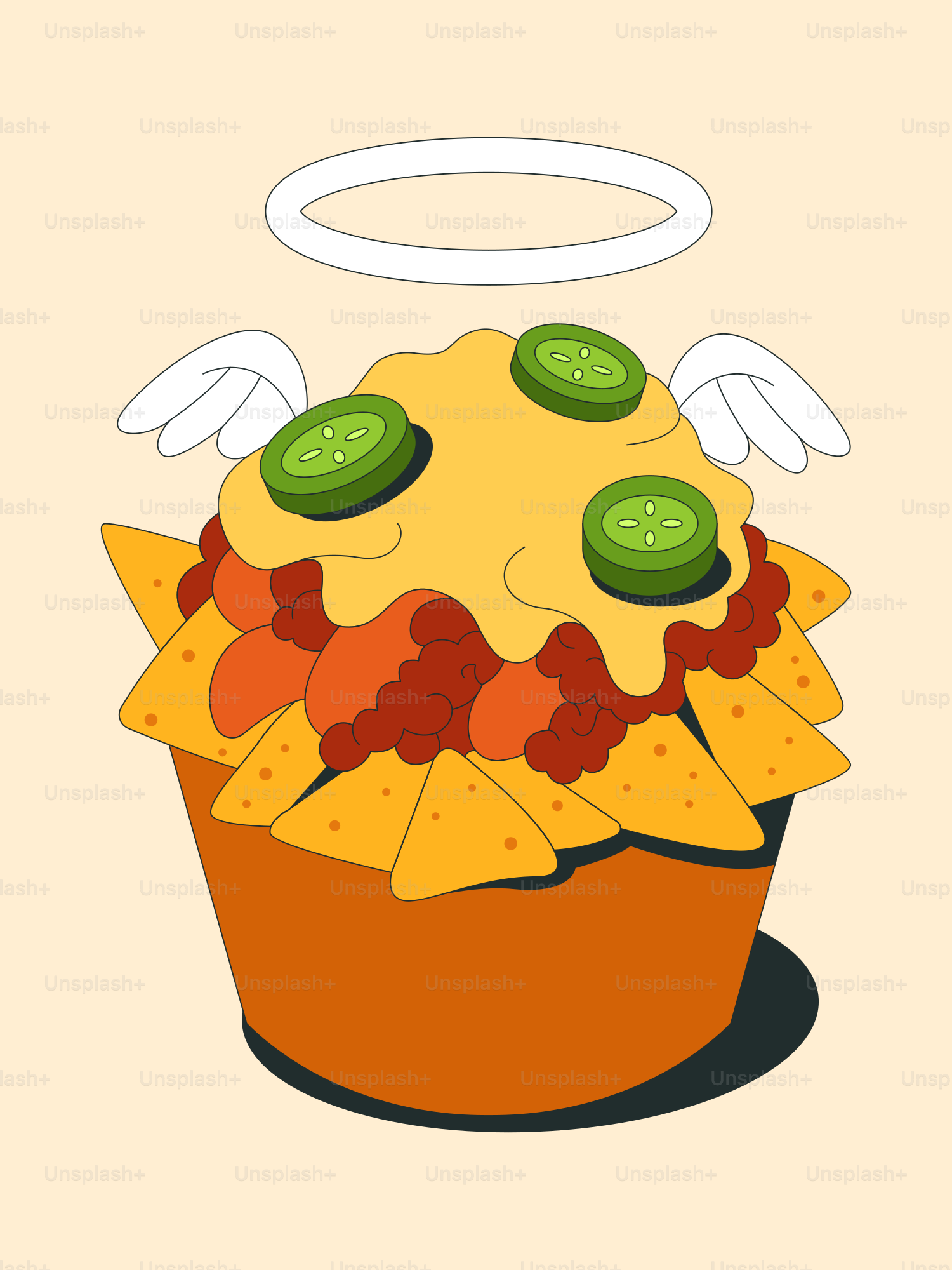 A cupcake-shaped serving of nachos with jalapenos.