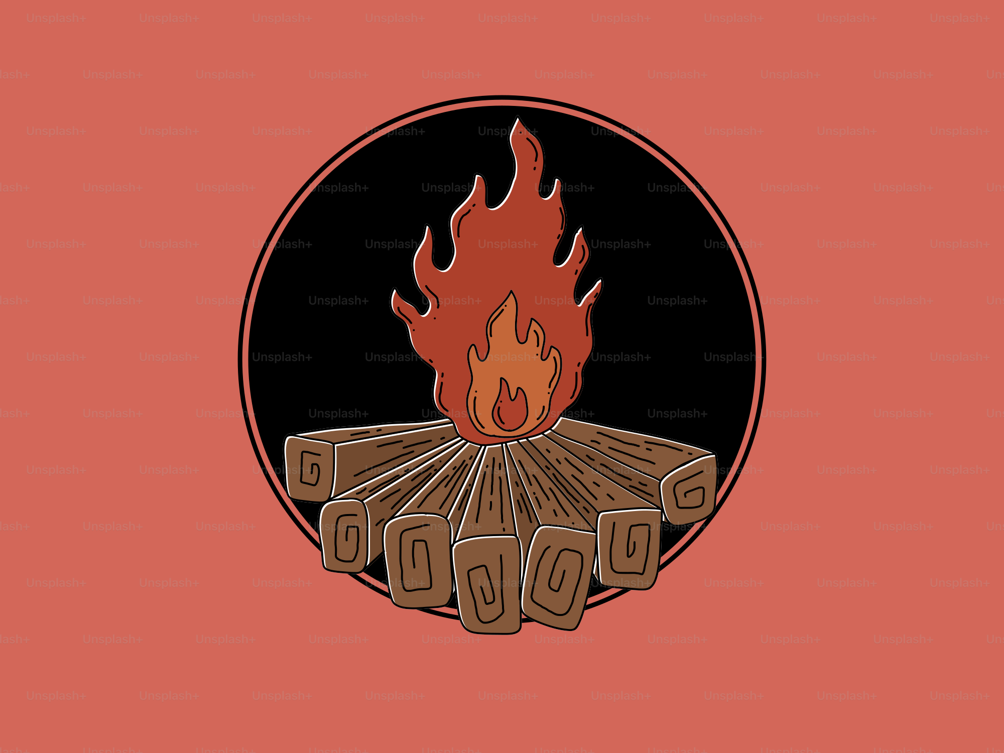 Campfire with logs burning brightly