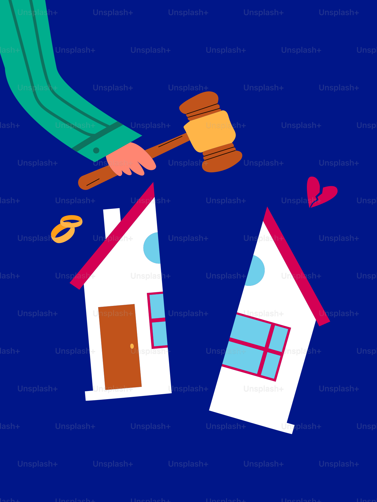 Gavel striking a house split in two