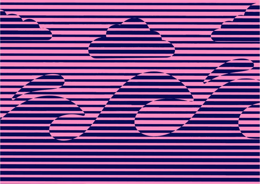 Pink and blue striped abstract shapes