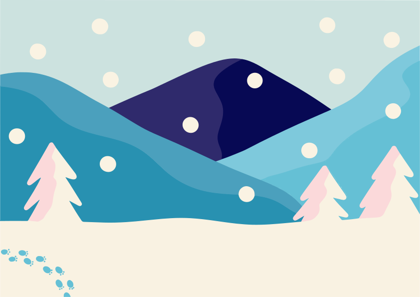 Stylized winter landscape with snow falling