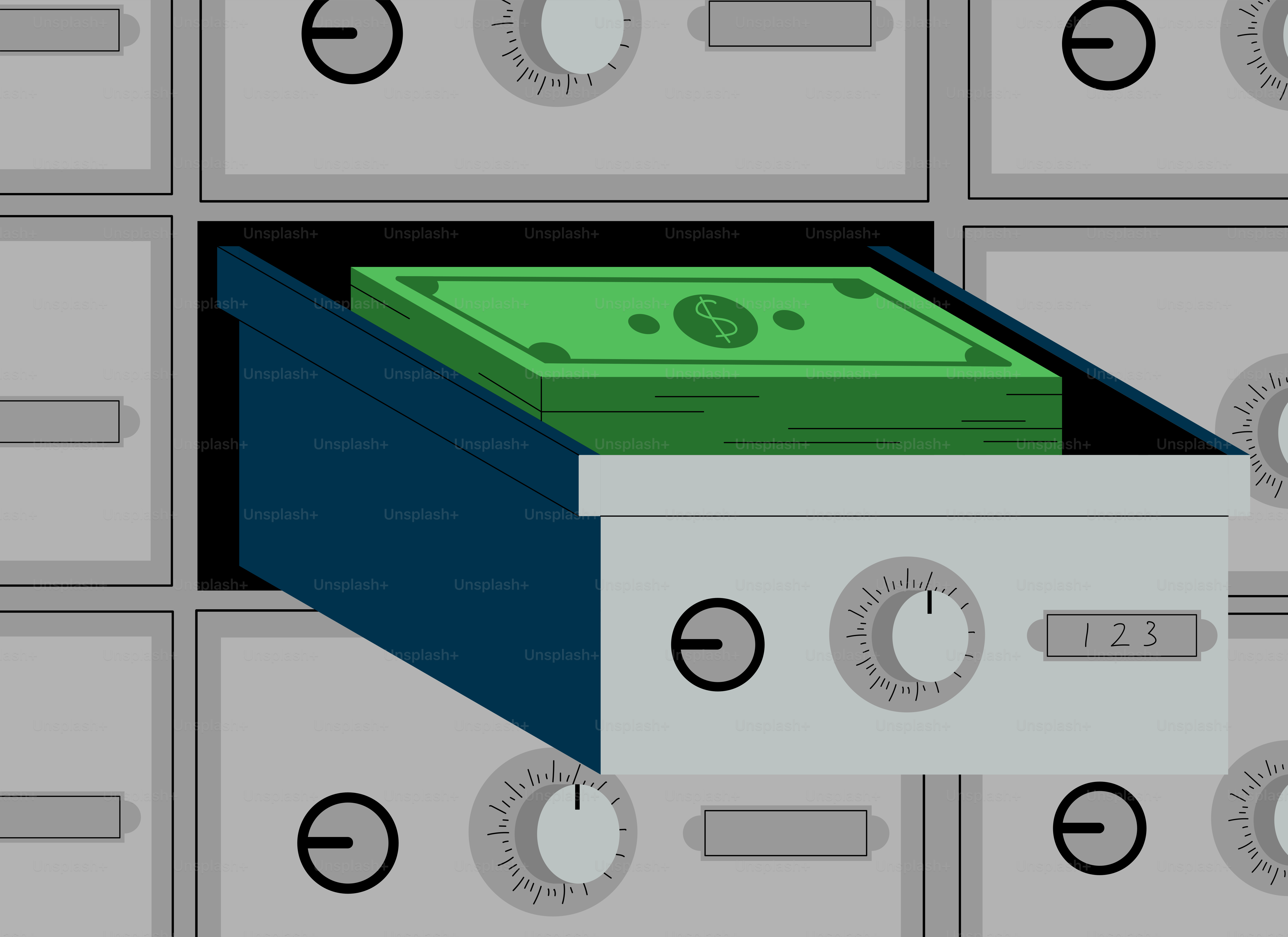 Stack of cash in an open bank vault drawer