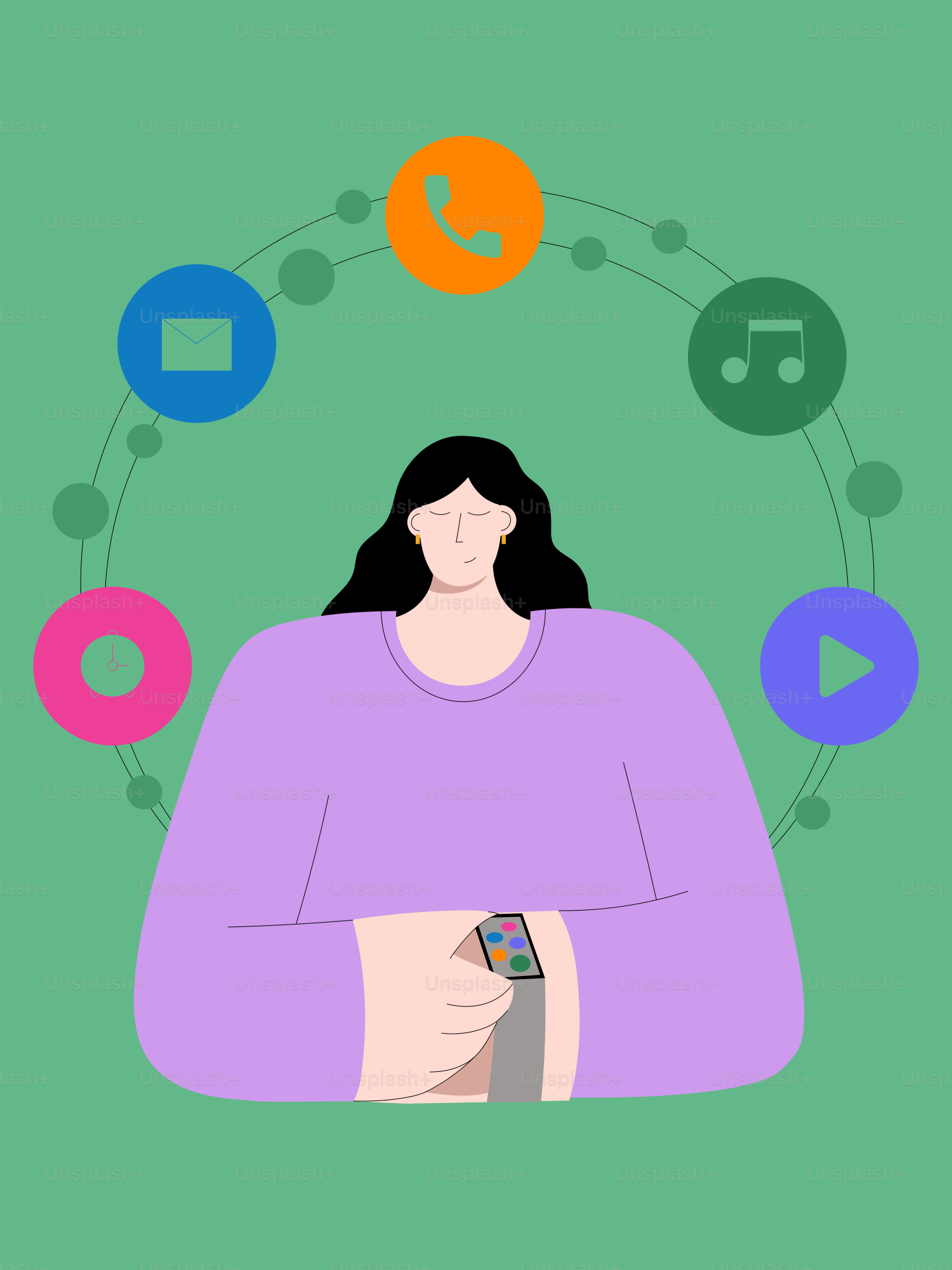 Woman interacting with smart device and apps