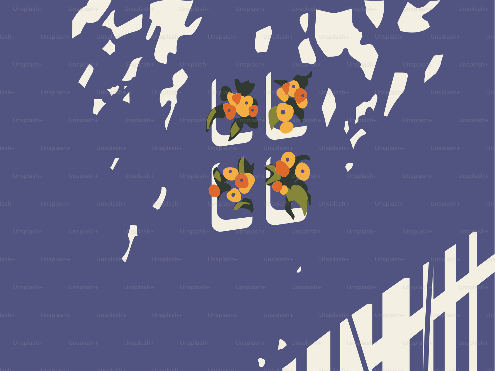 Blue wall with window and orange flowers