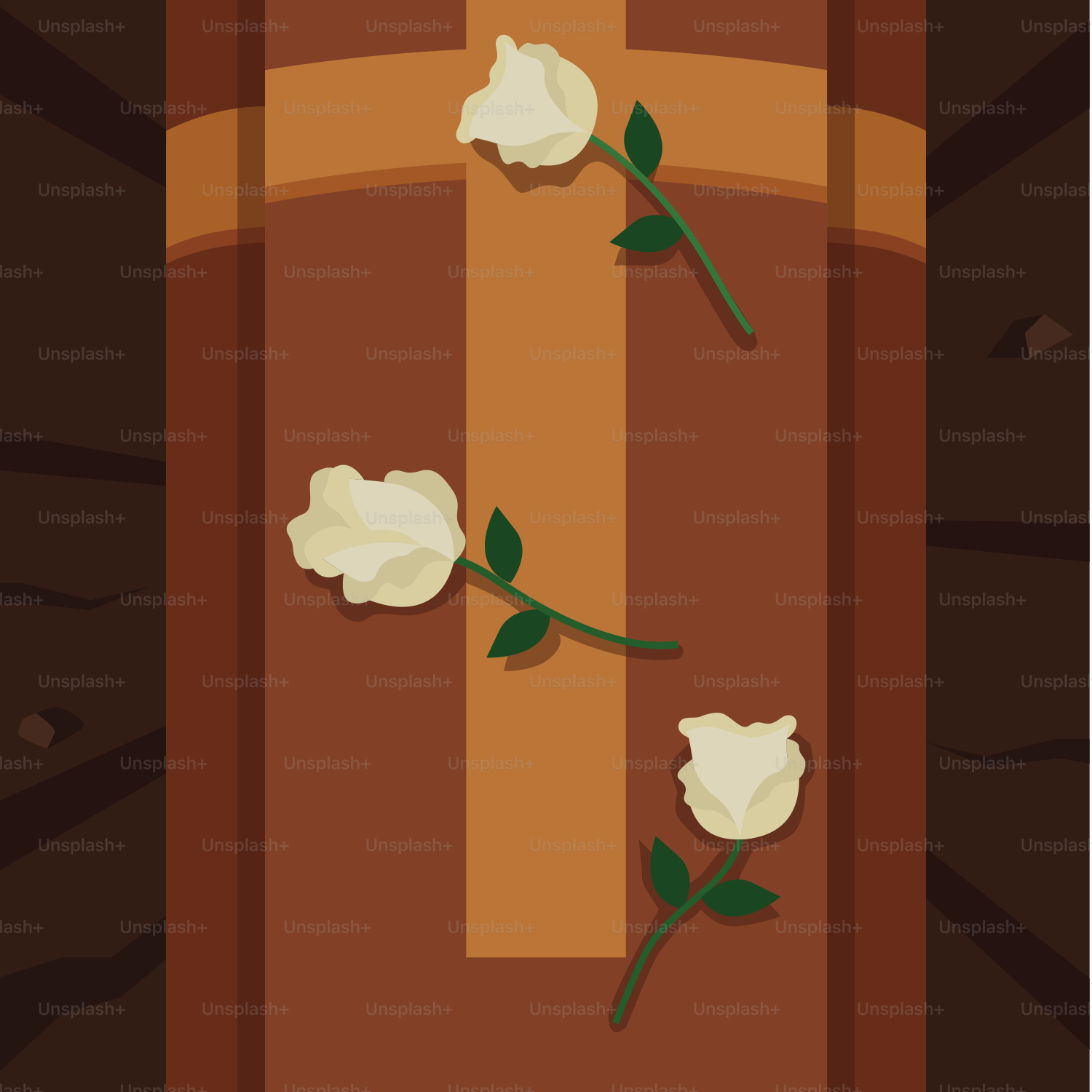 Three white roses on a coffin