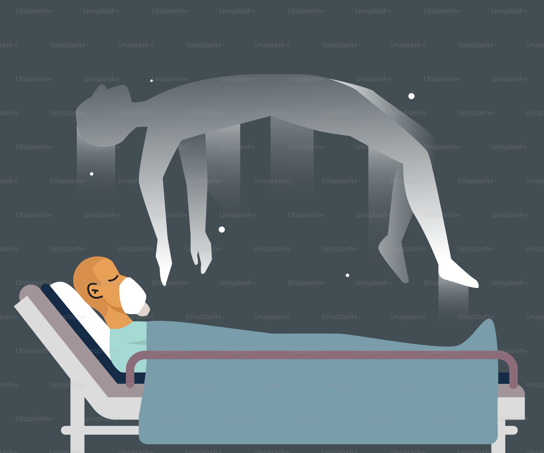 Espíritu abandonando el cuerpo en la cama del hospital