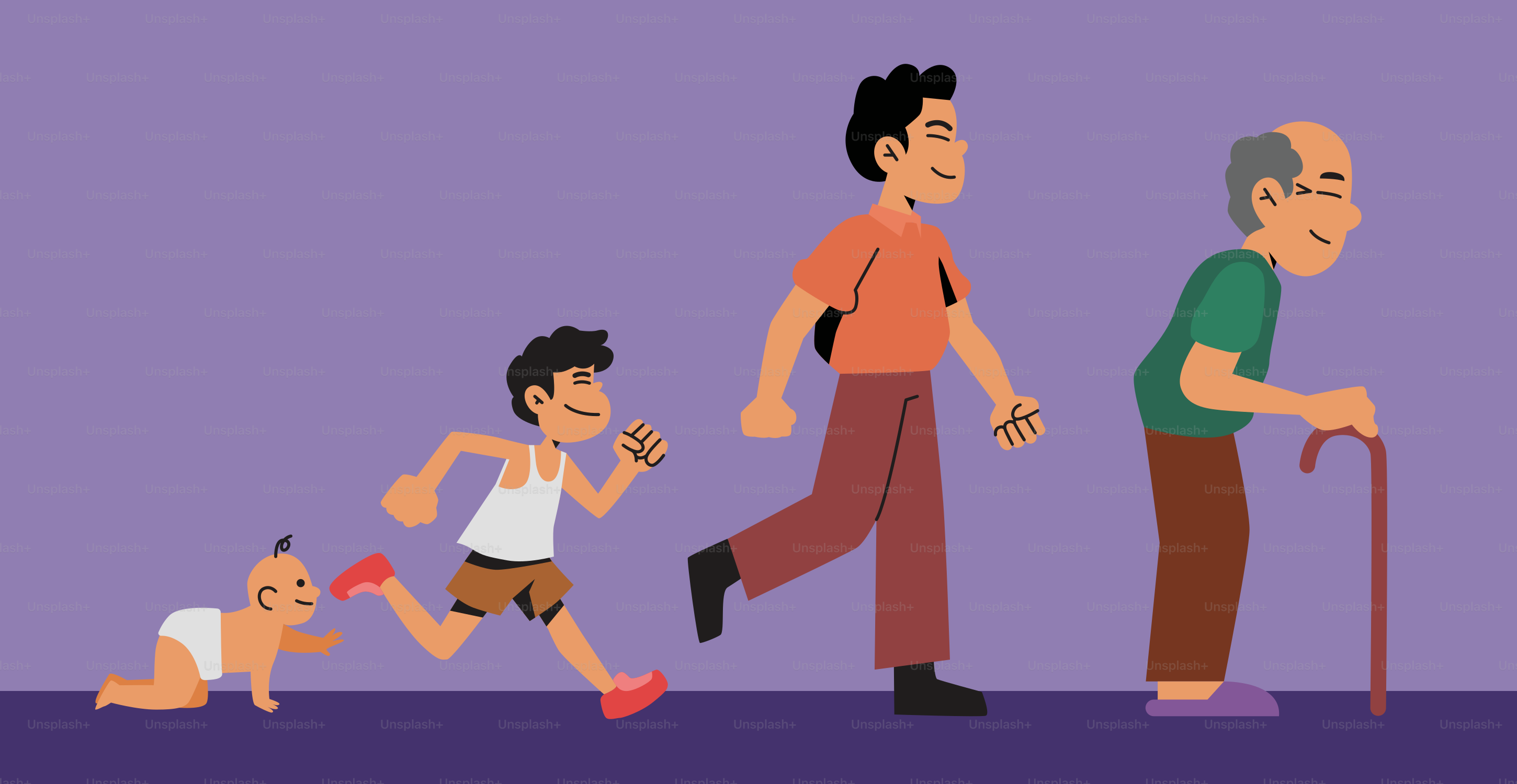 Four stages of human life progression from baby to elder.