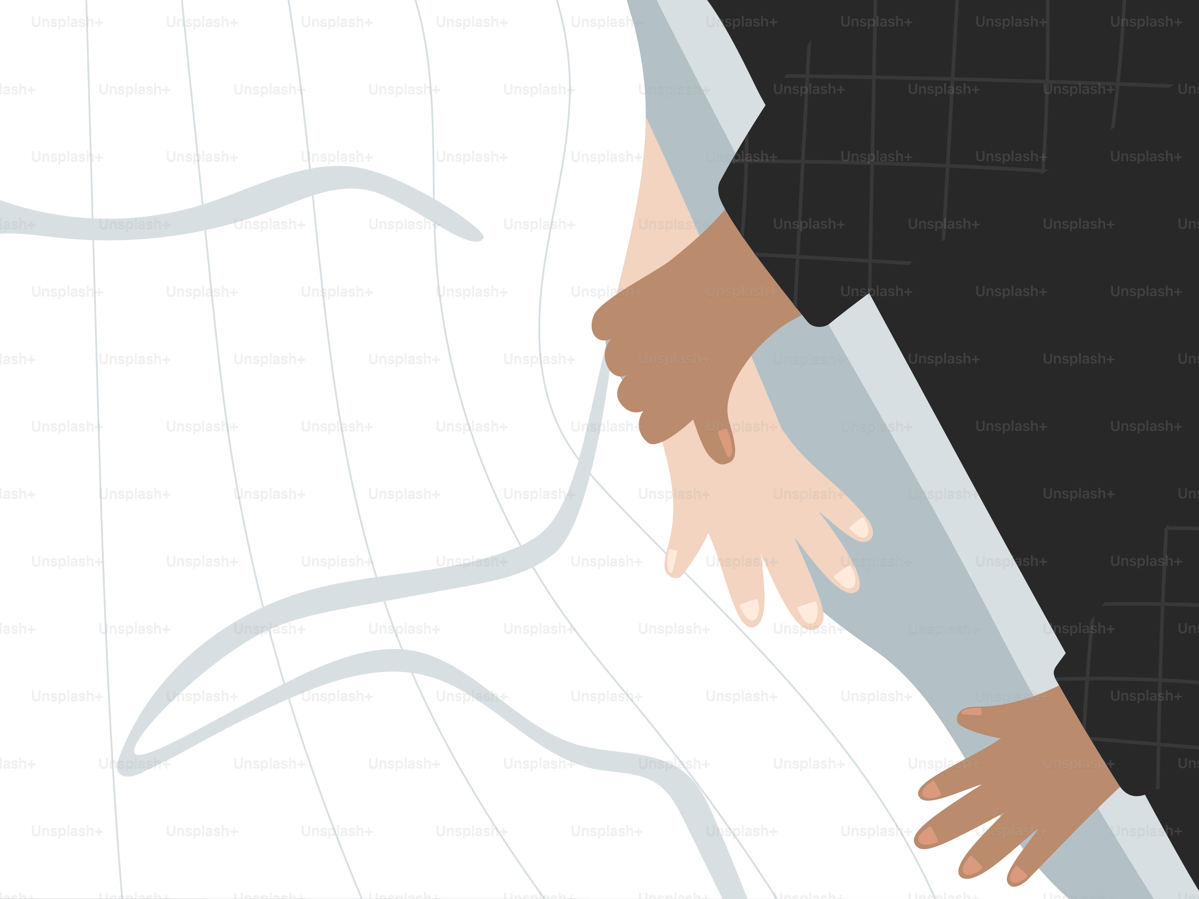 Zwei Hände, die über eine Trennlinie greifen