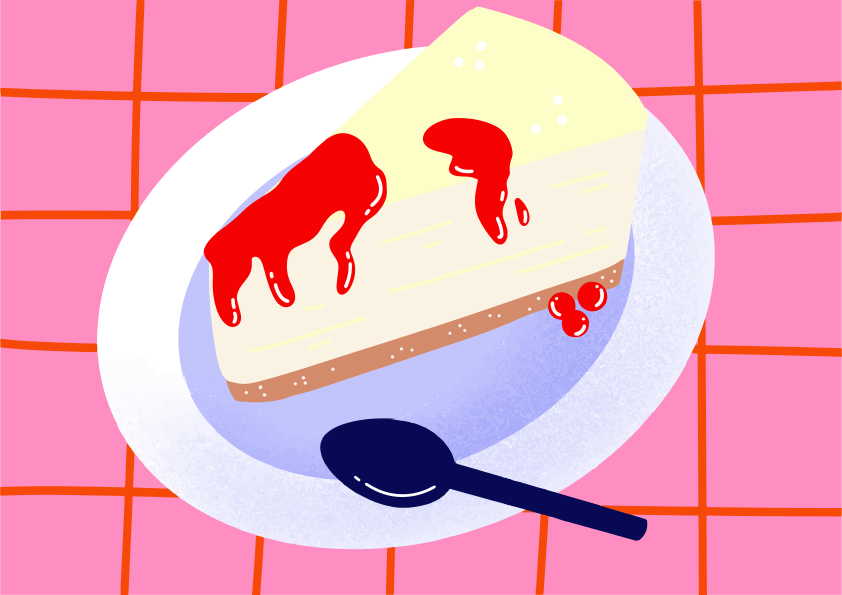 Slice of cheesecake with strawberry topping on plate