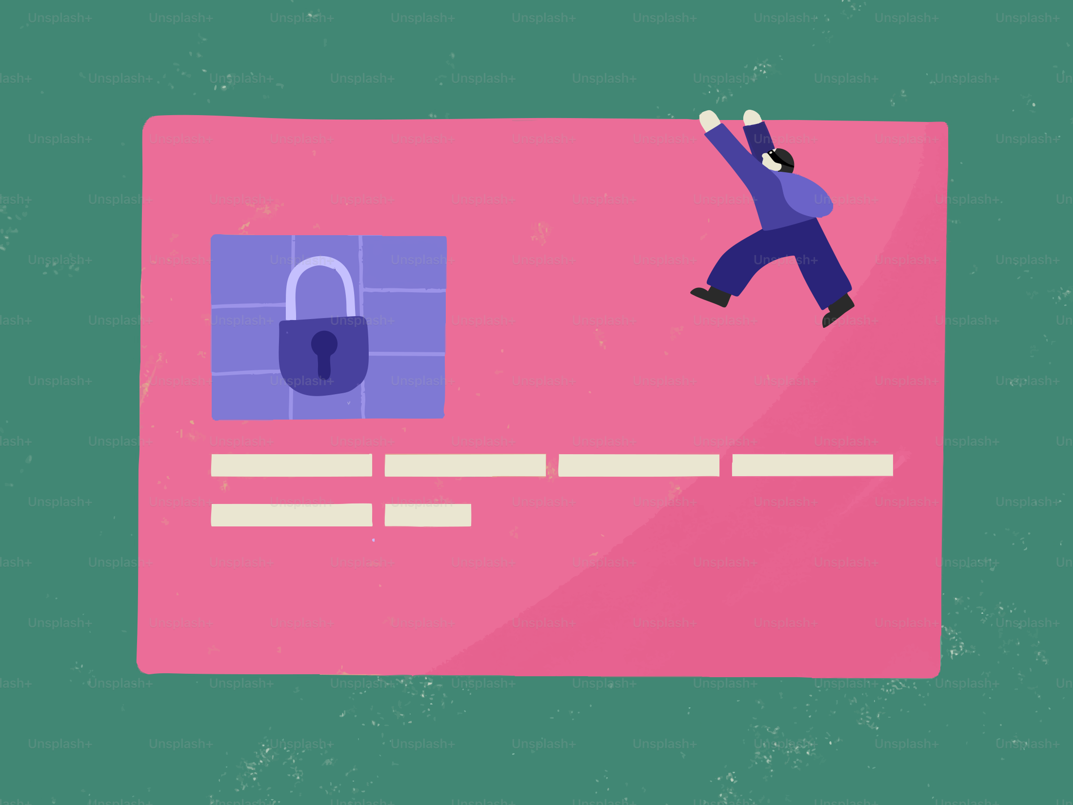 Person climbing on a pink credit card with lock