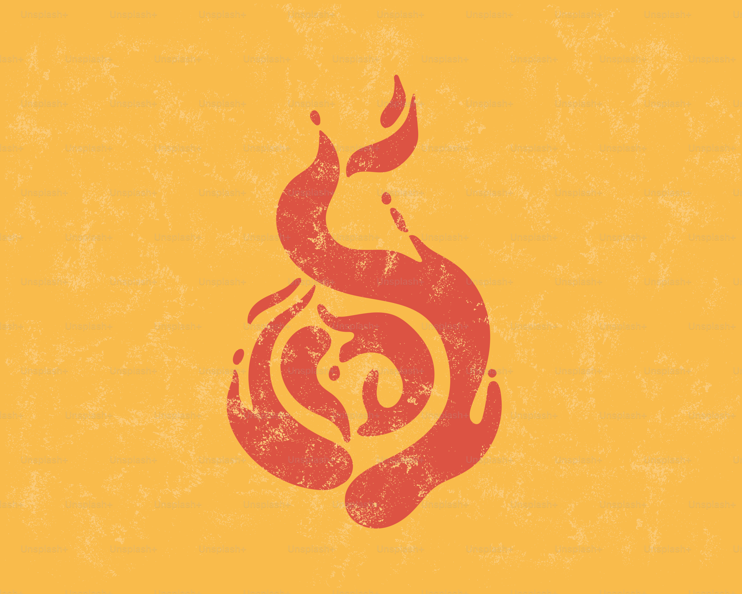 Abstract red flame symbol on orange background