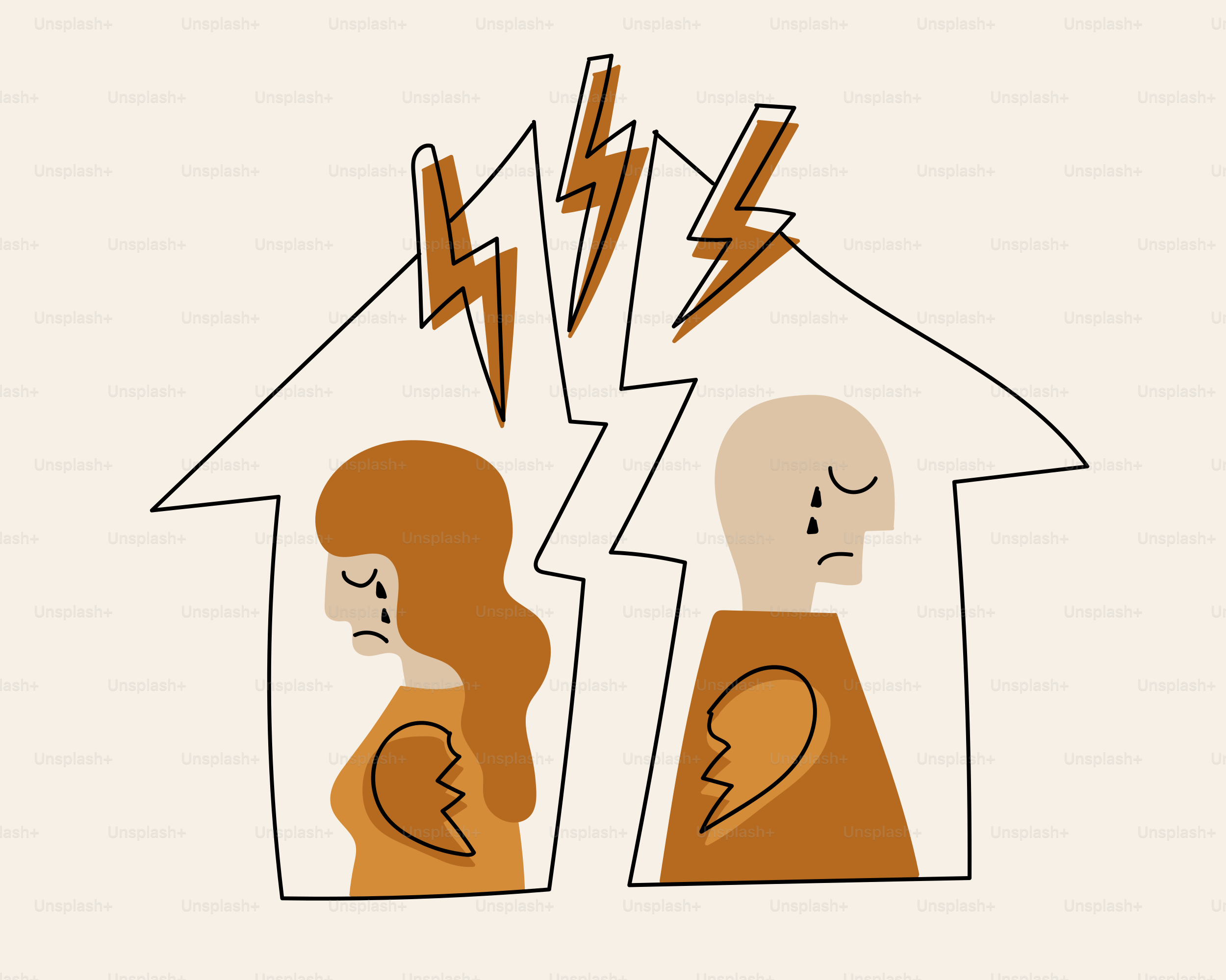 Couple with broken hearts in separate houses