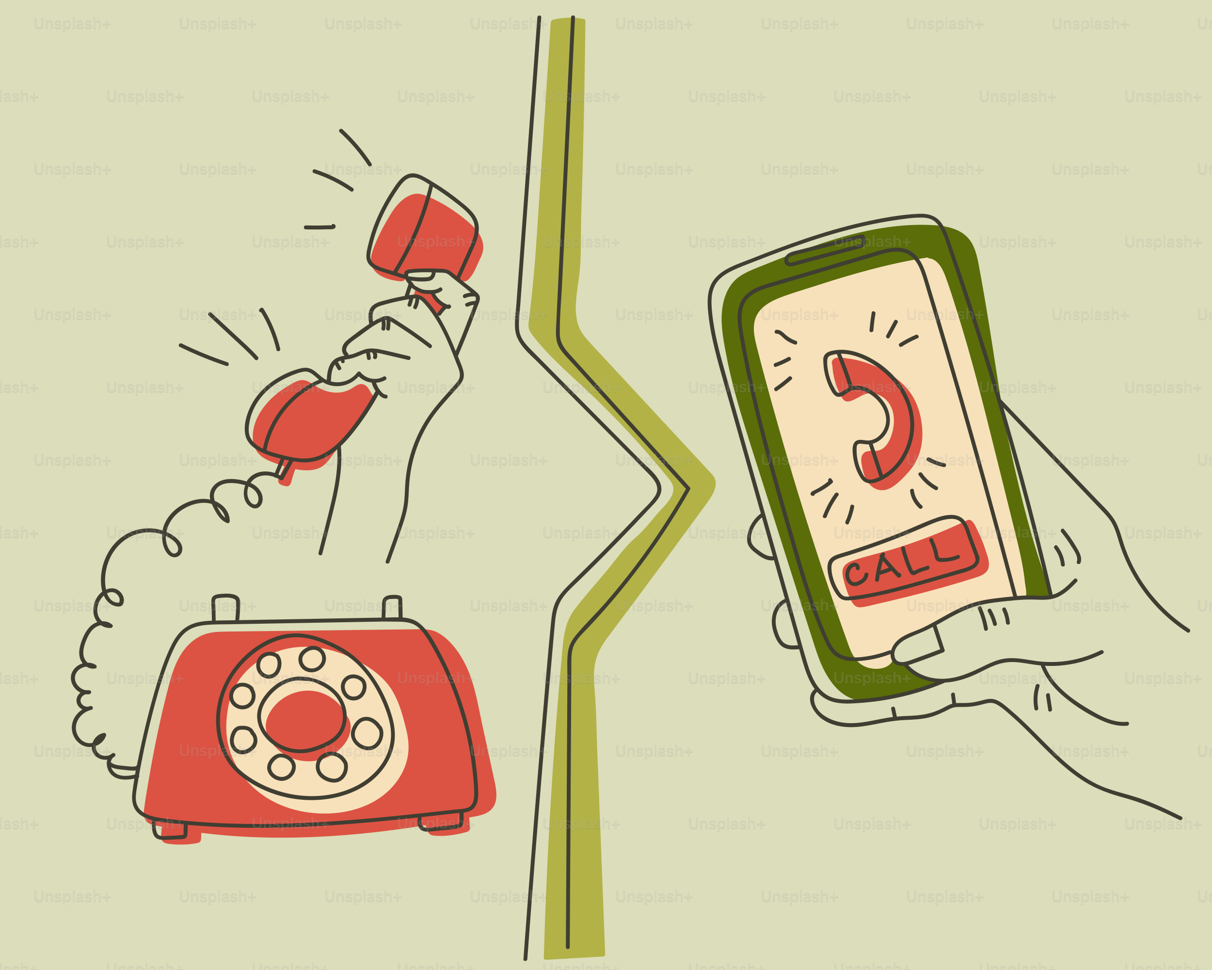 Teléfono vintage y smartphone moderno con notificaciones de llamadas