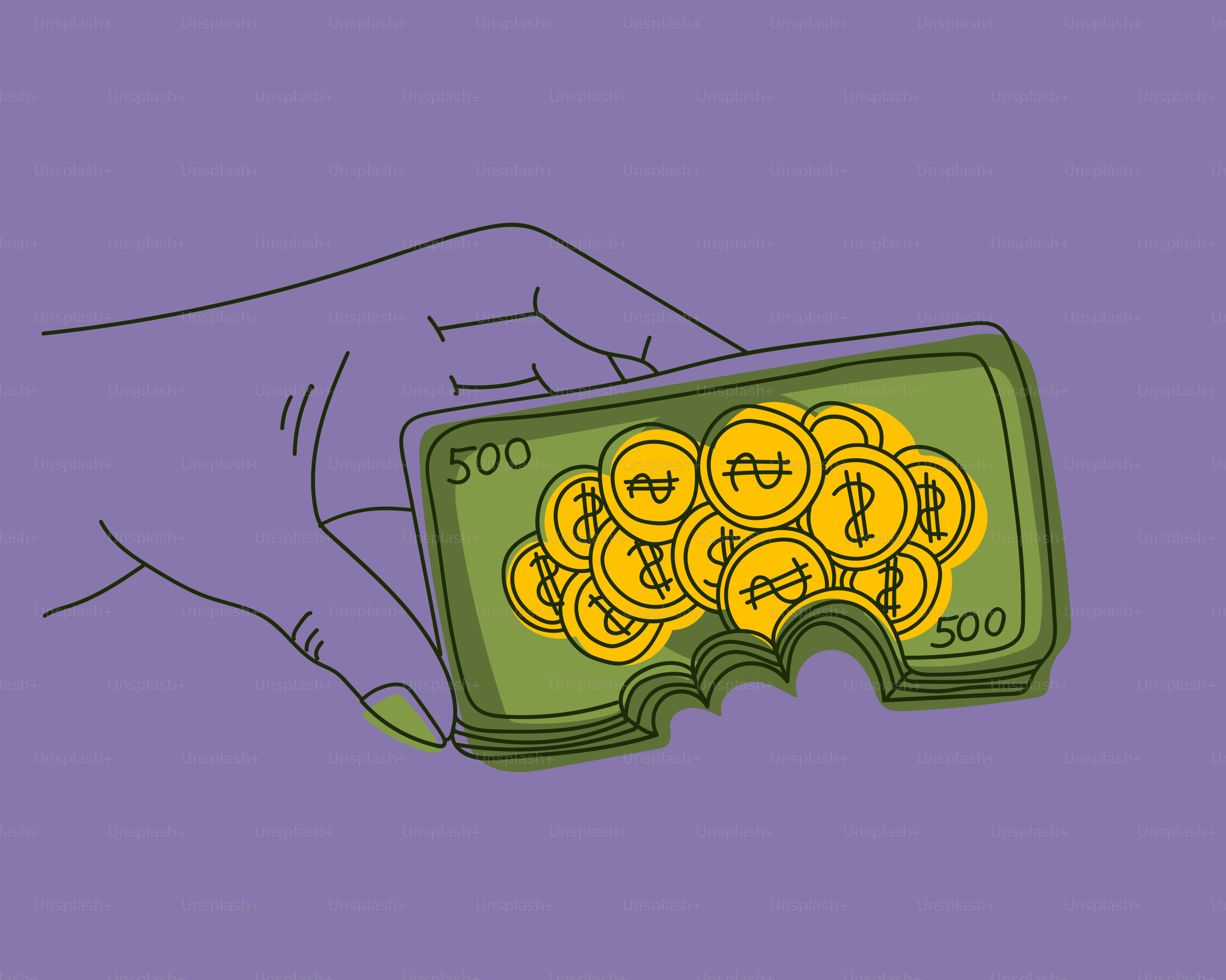 手でお金を持ち、コインがこぼれ落ちているのベクター – Unsplashのお金の画像