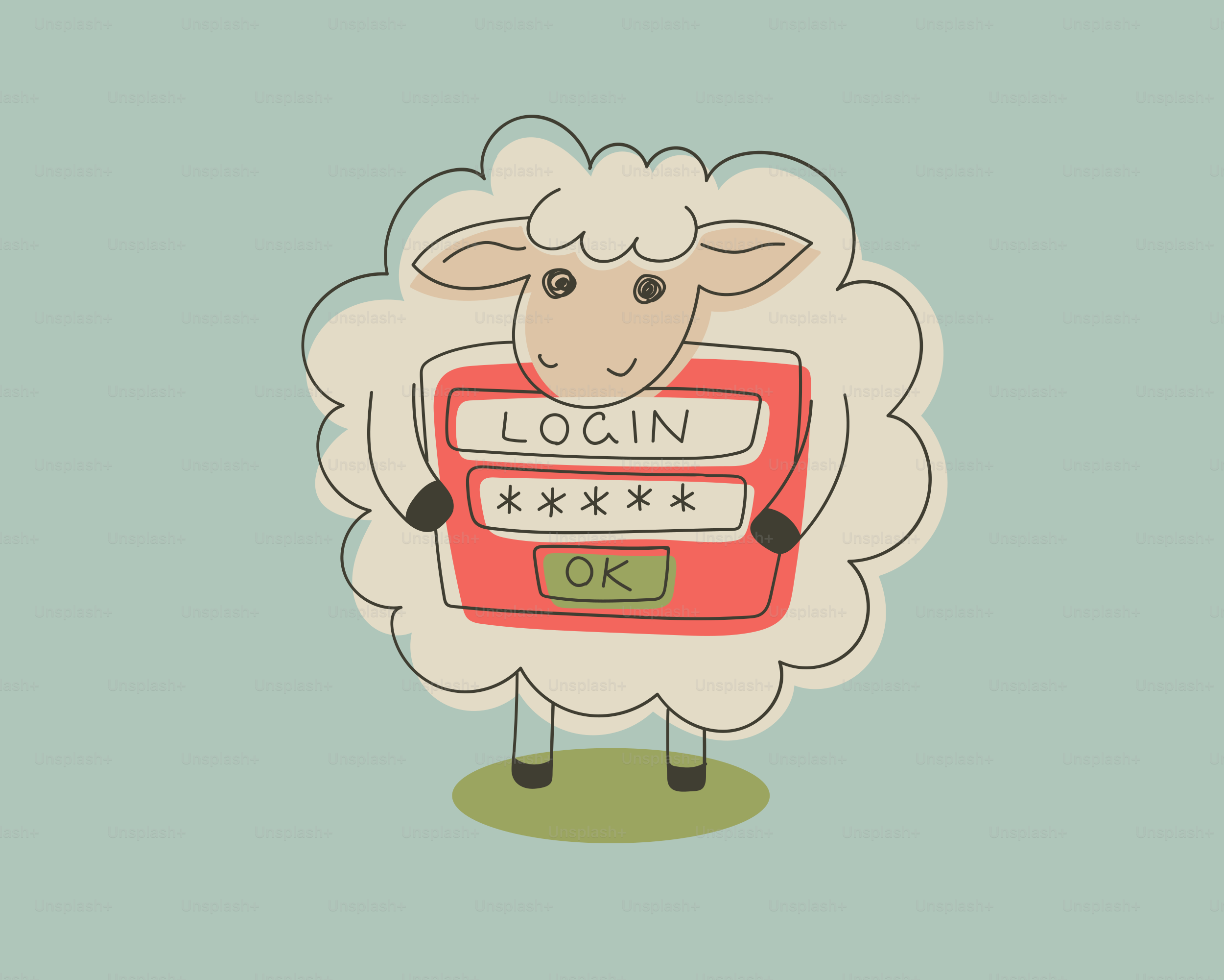 Sheep with a login screen on its body