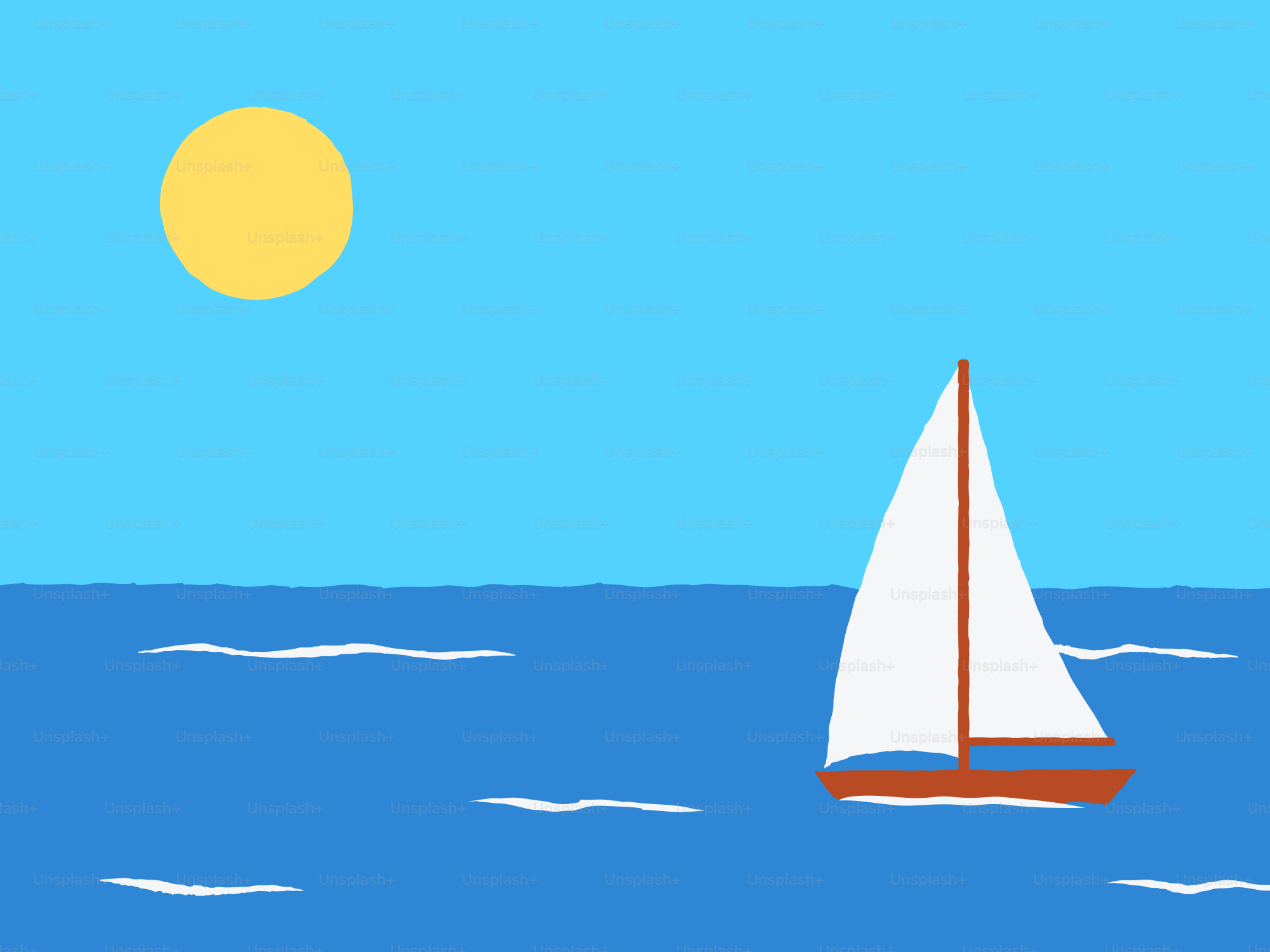 Sailboat on the ocean under a bright sun