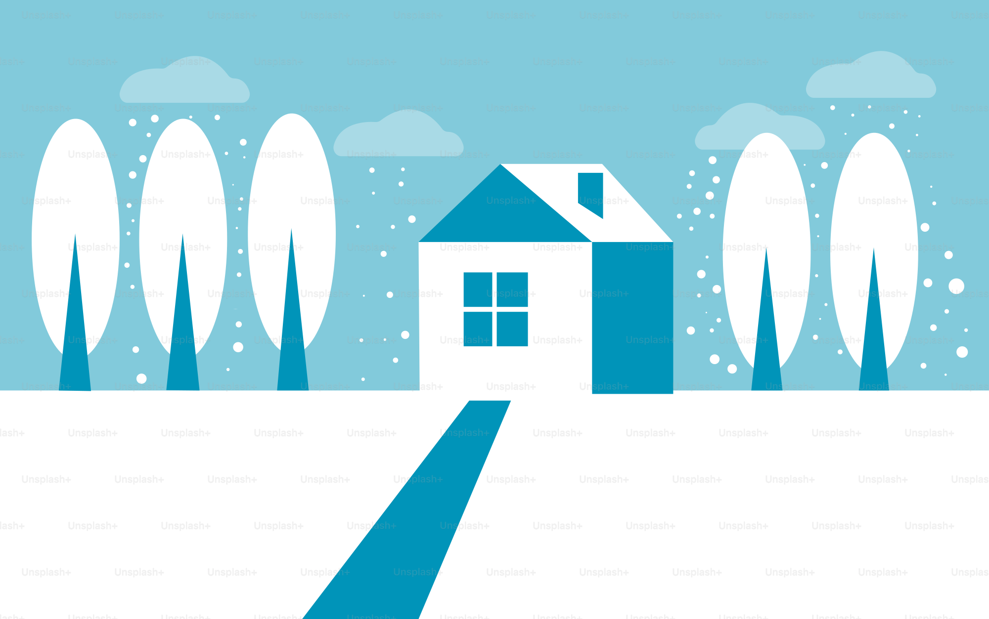 A simple house with trees and a path - Vector Illustration on Unsplash+