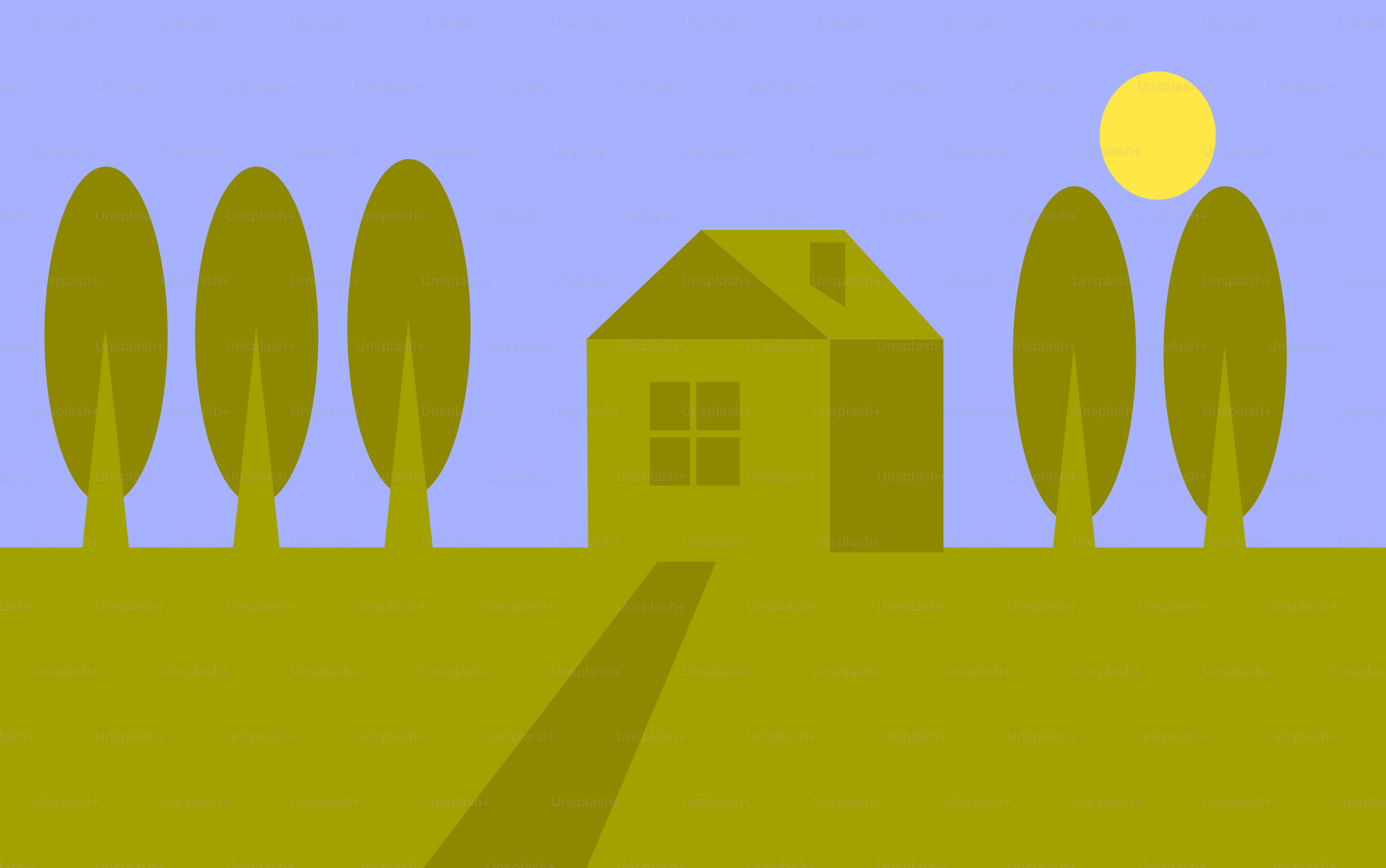 A simple house with trees and a path - Vector Illustration on Unsplash+