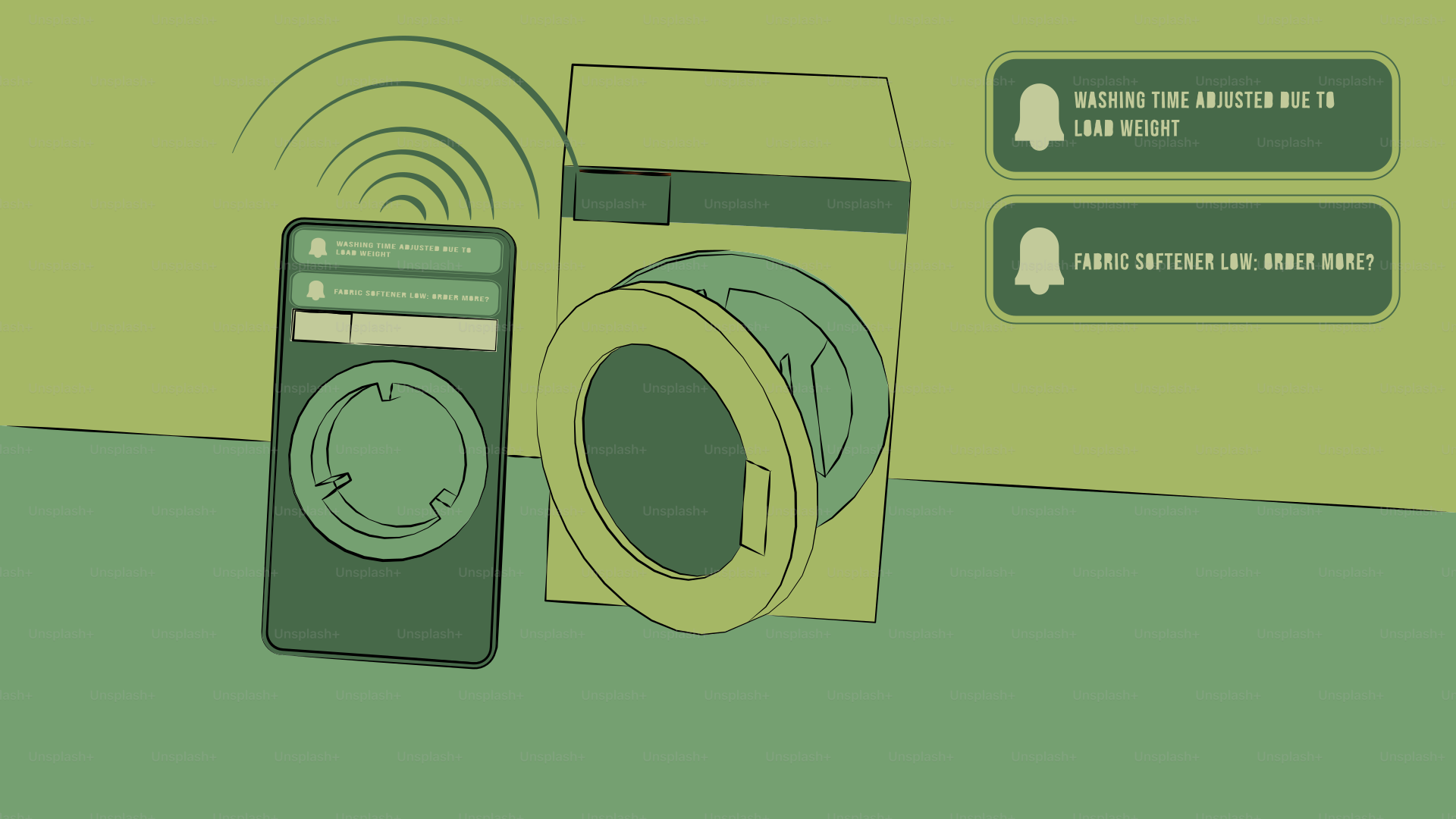 Lavadora inteligente controlada por la aplicación del teléfono móvil.