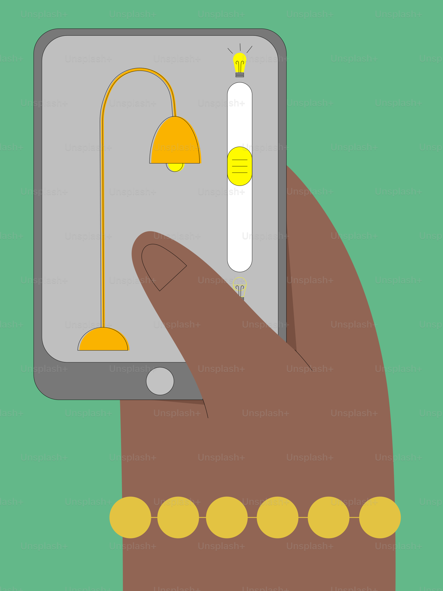 Hand holding smartphone controlling smart lamp