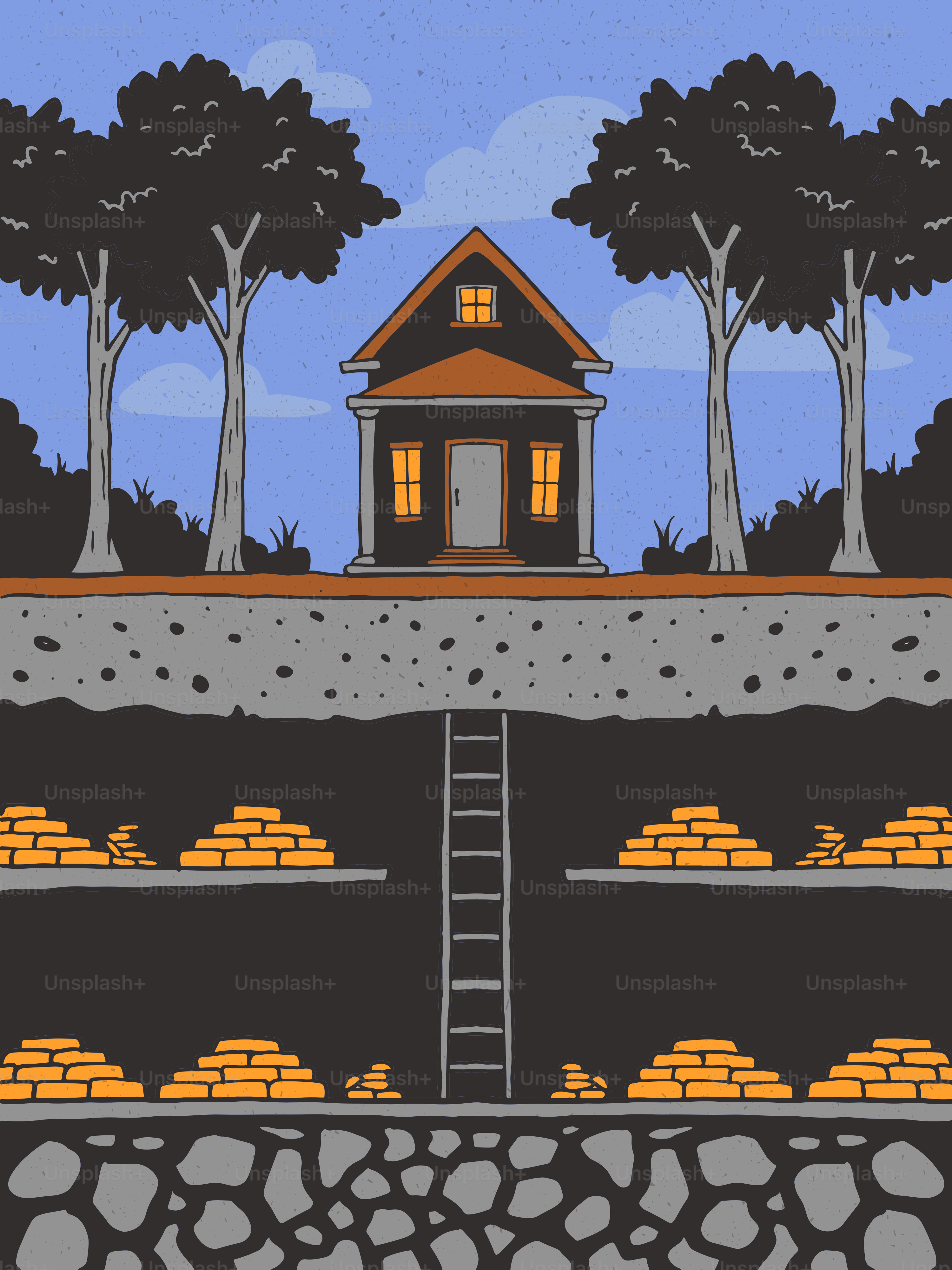 A house with a hidden underground treasure vault.