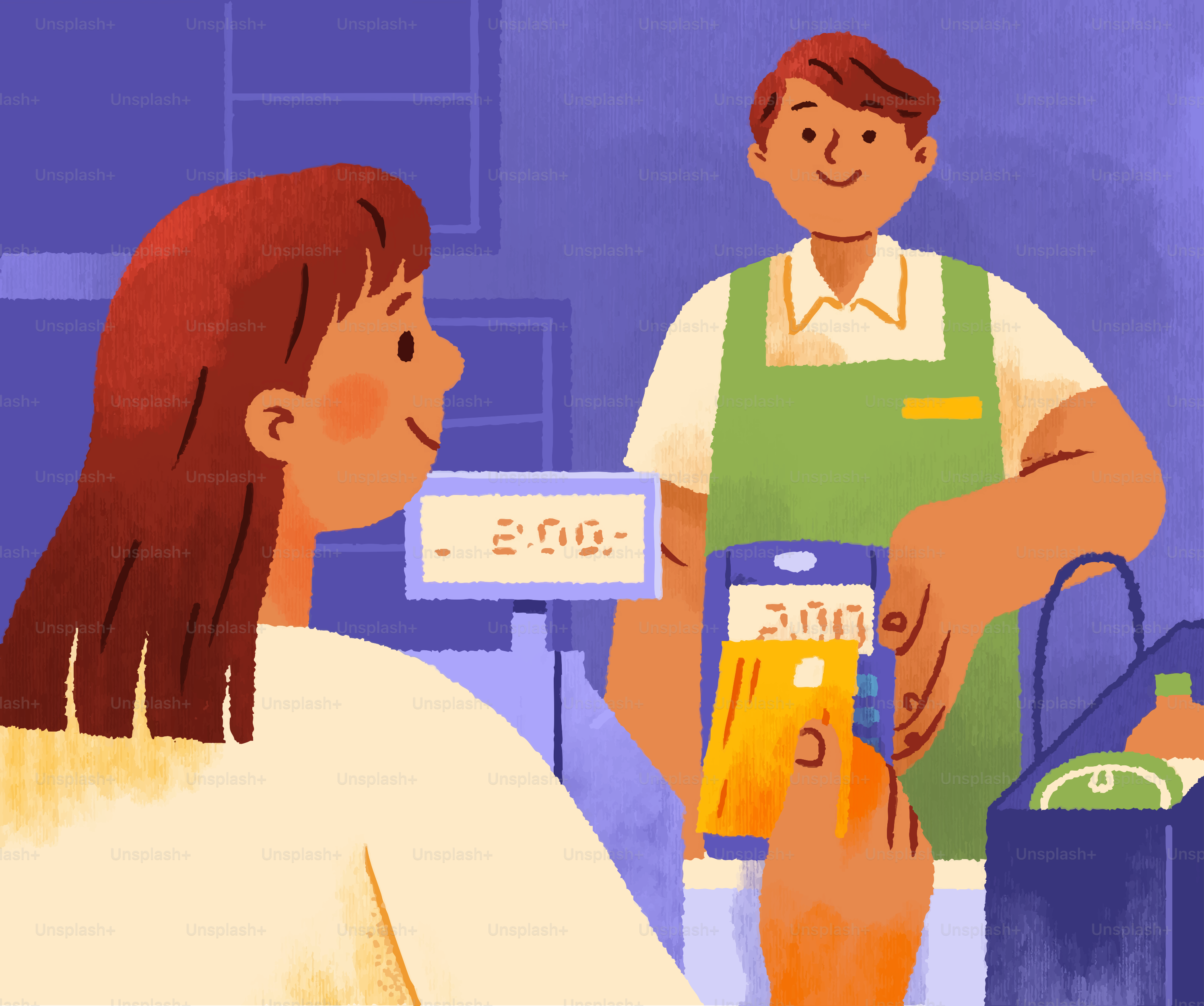 Customer pays with credit card at checkout counter.