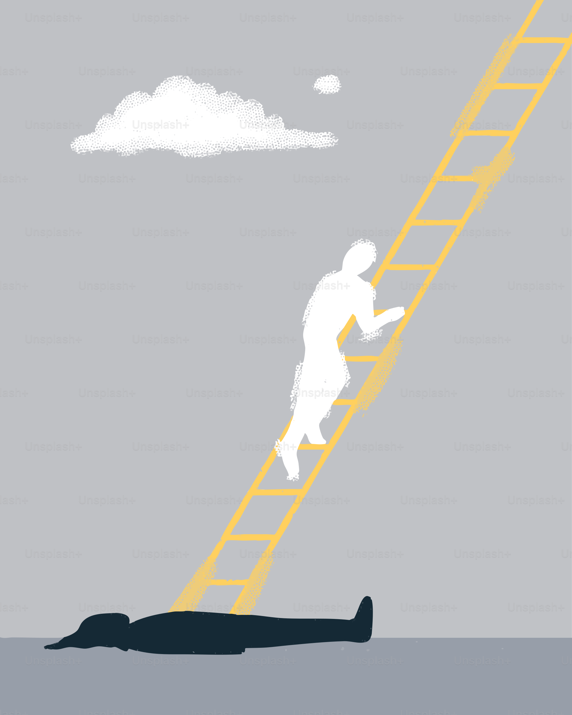 Person climbing a ladder towards a cloud.