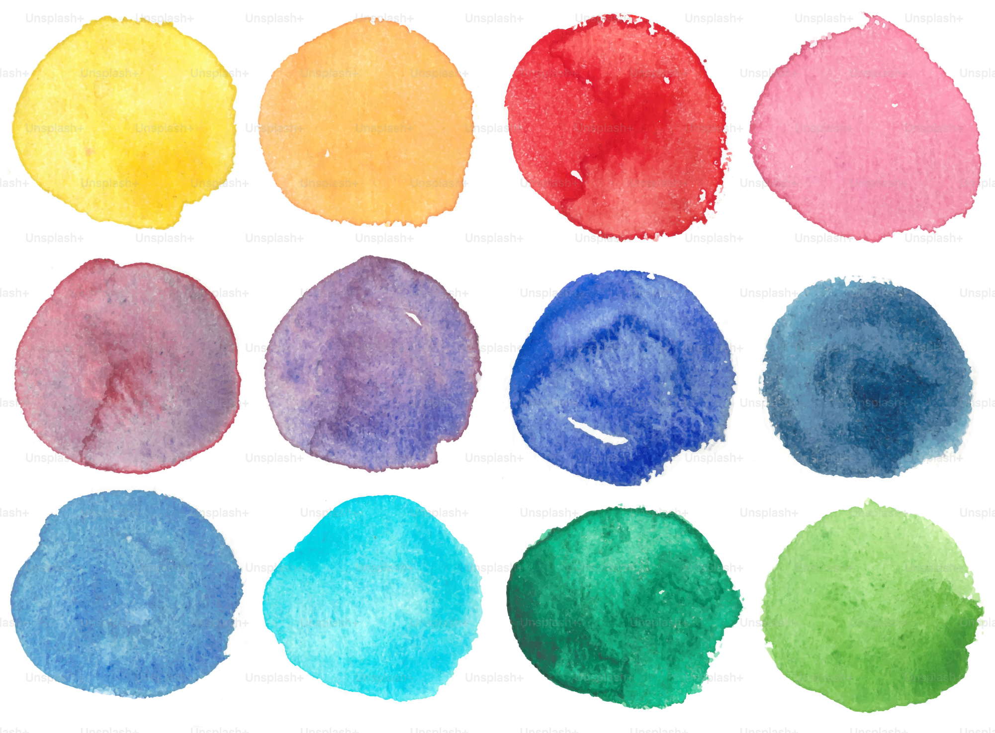 Colorful watercolor circles on a white background