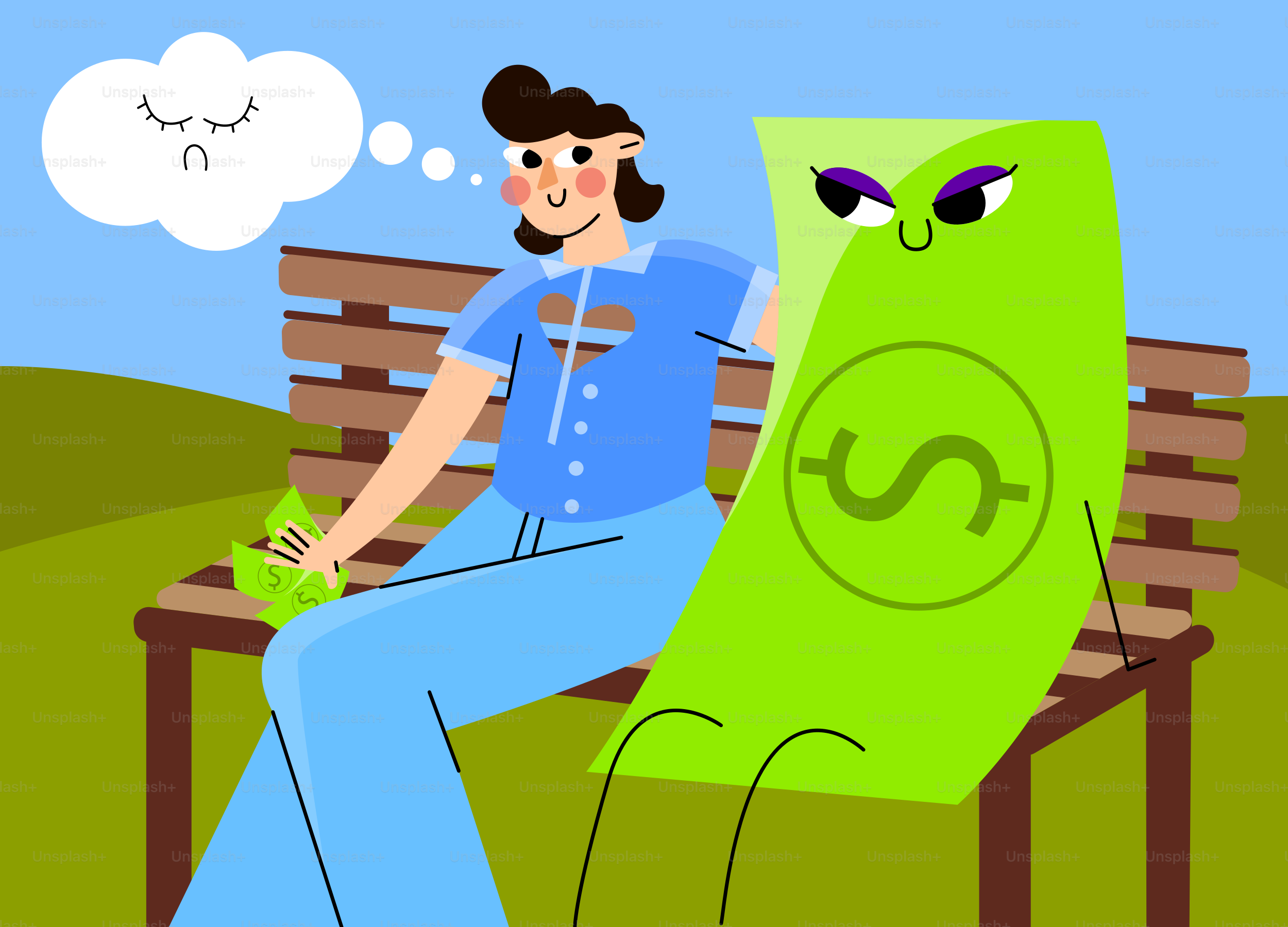 Person auf der Bank mit einem empfindungsfähigen Dollarschein