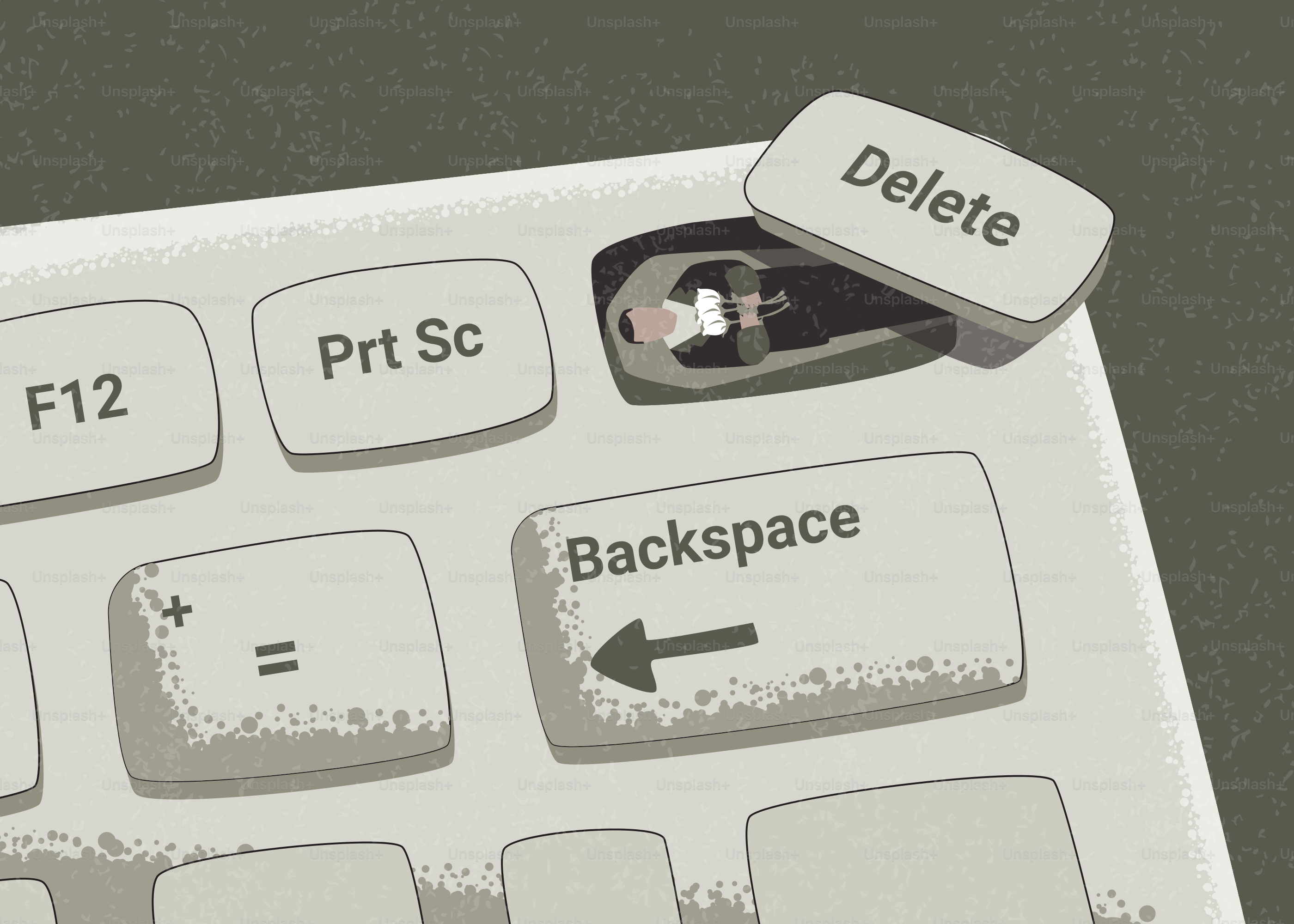Man trapped inside keyboard delete key