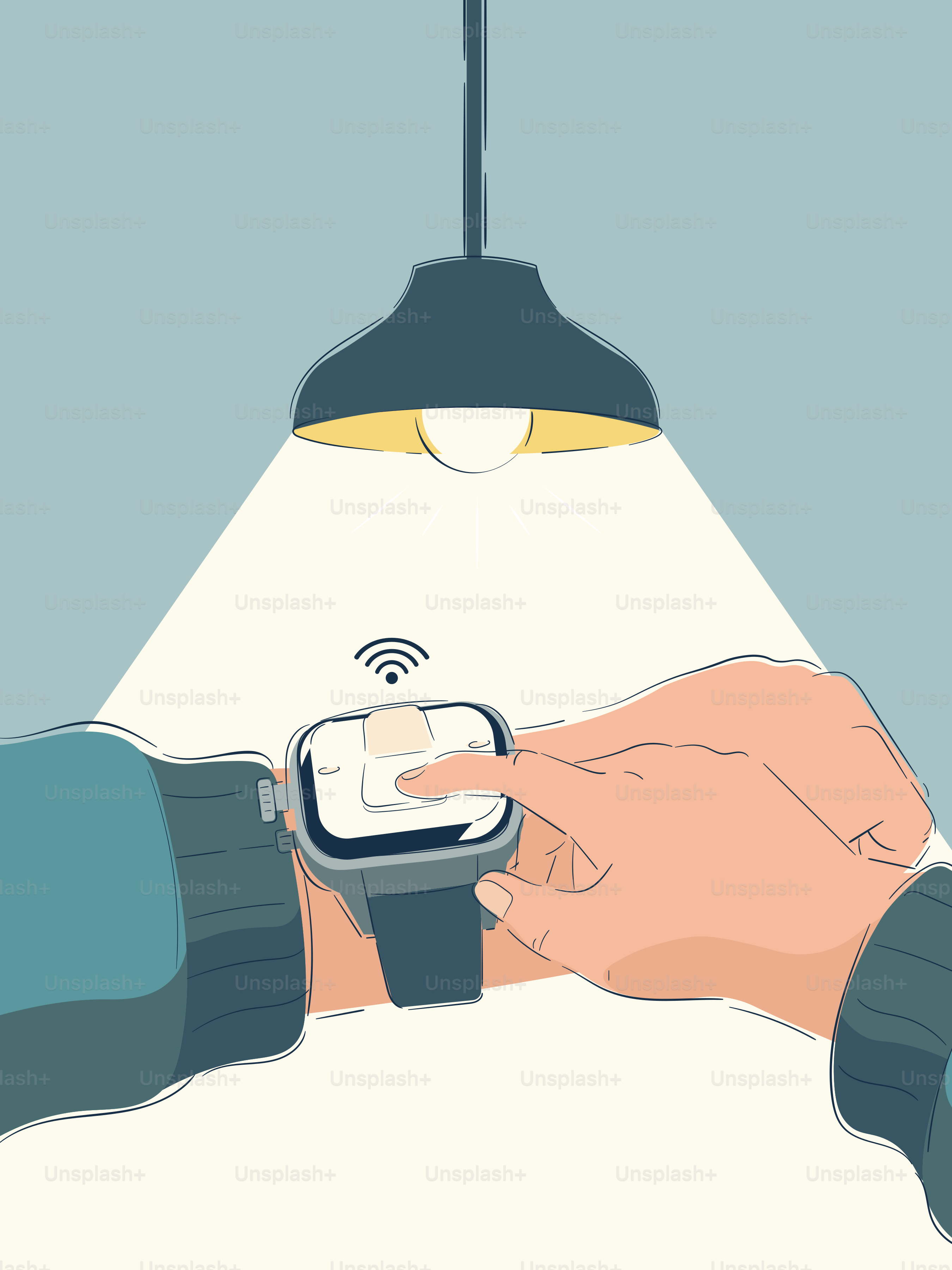 Persona que usa un reloj inteligente debajo de una lámpara