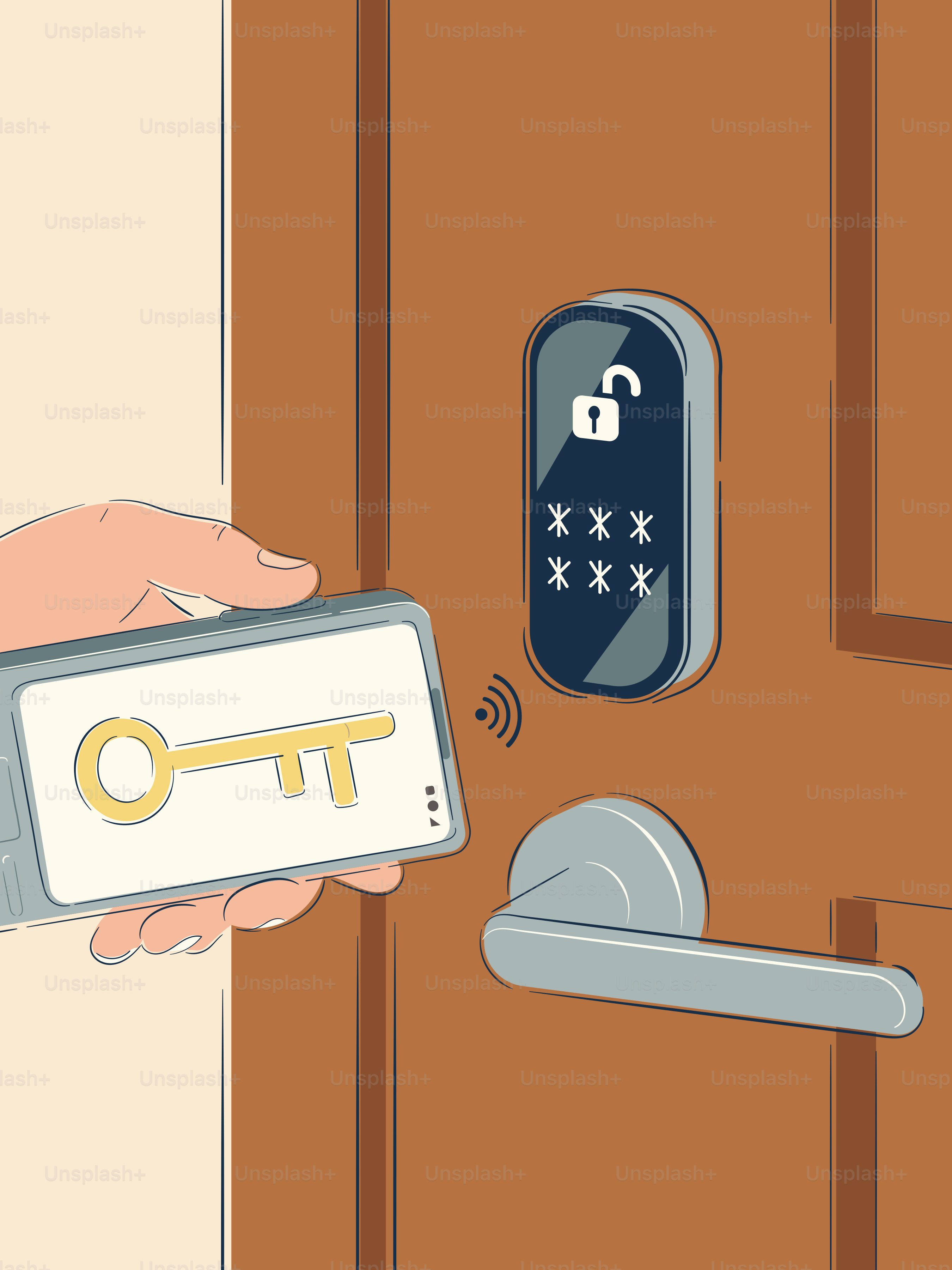 Person using smartphone to unlock smart door lock