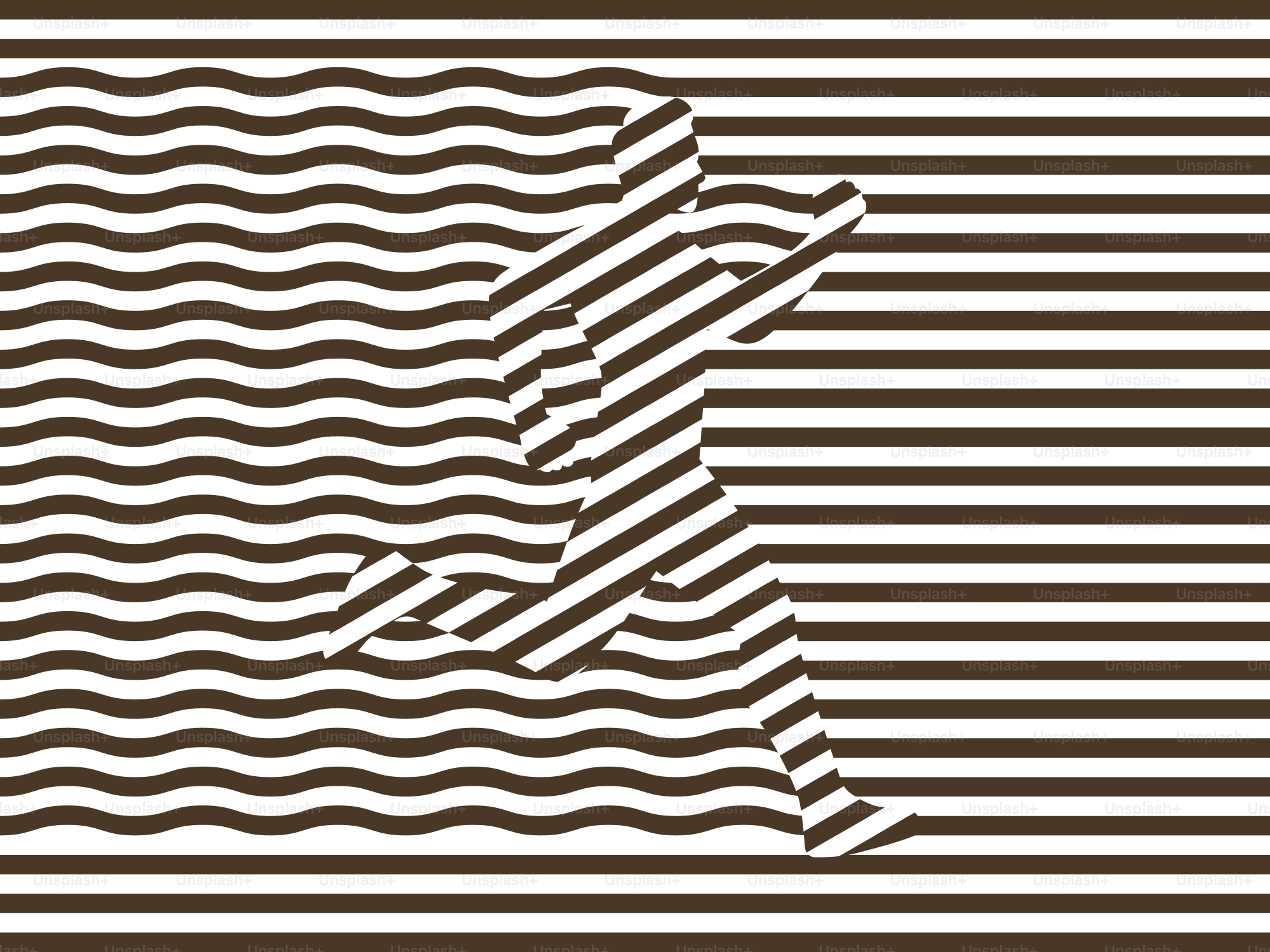 Silhouette of a person running against striped background