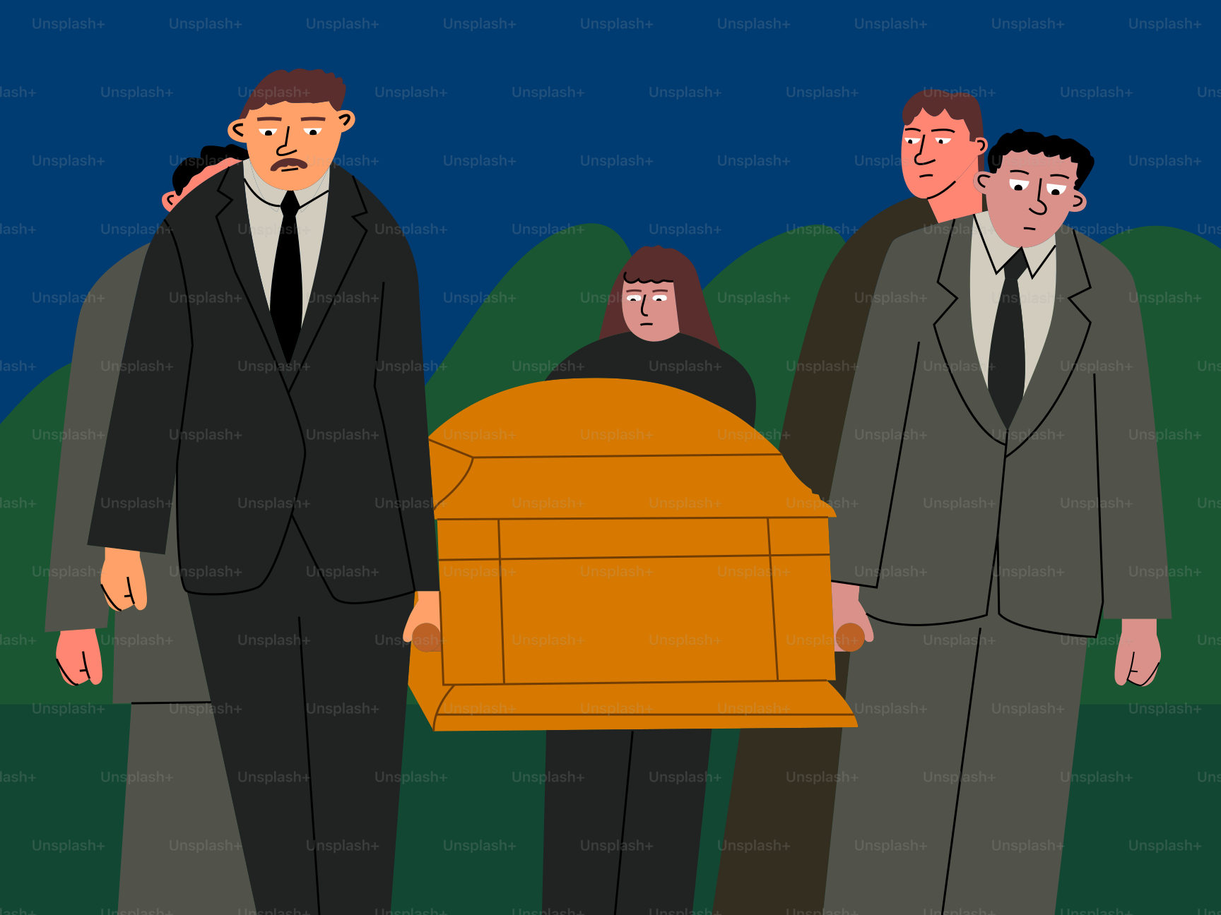 Pallbearers carry a coffin during a funeral procession.